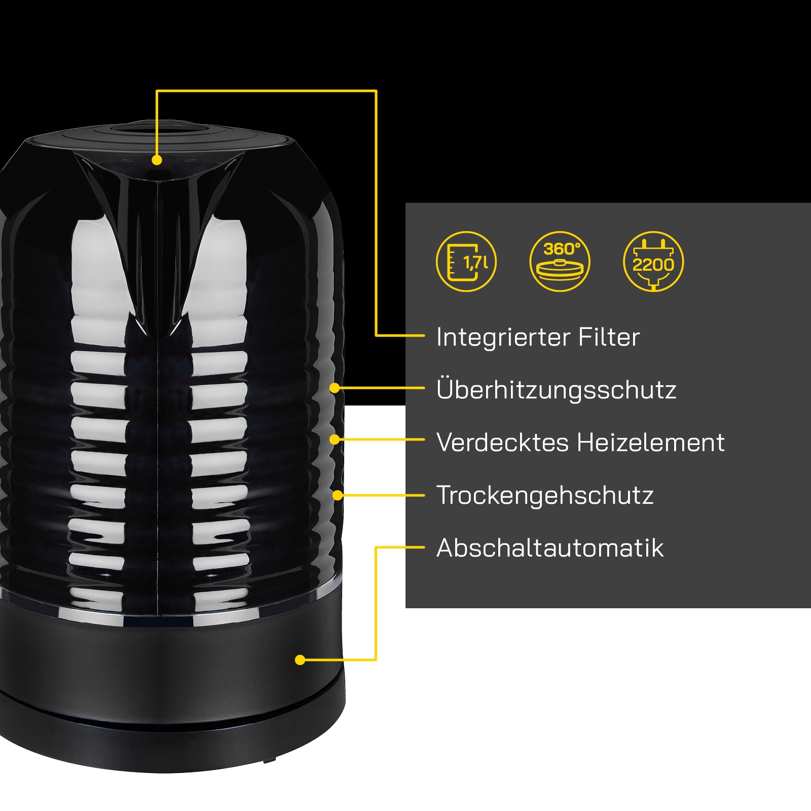 Gutfels Wasserkocher »WATER 3300 C«, 1,7 l, 2000 W, 1,7 L, 2200 Watt