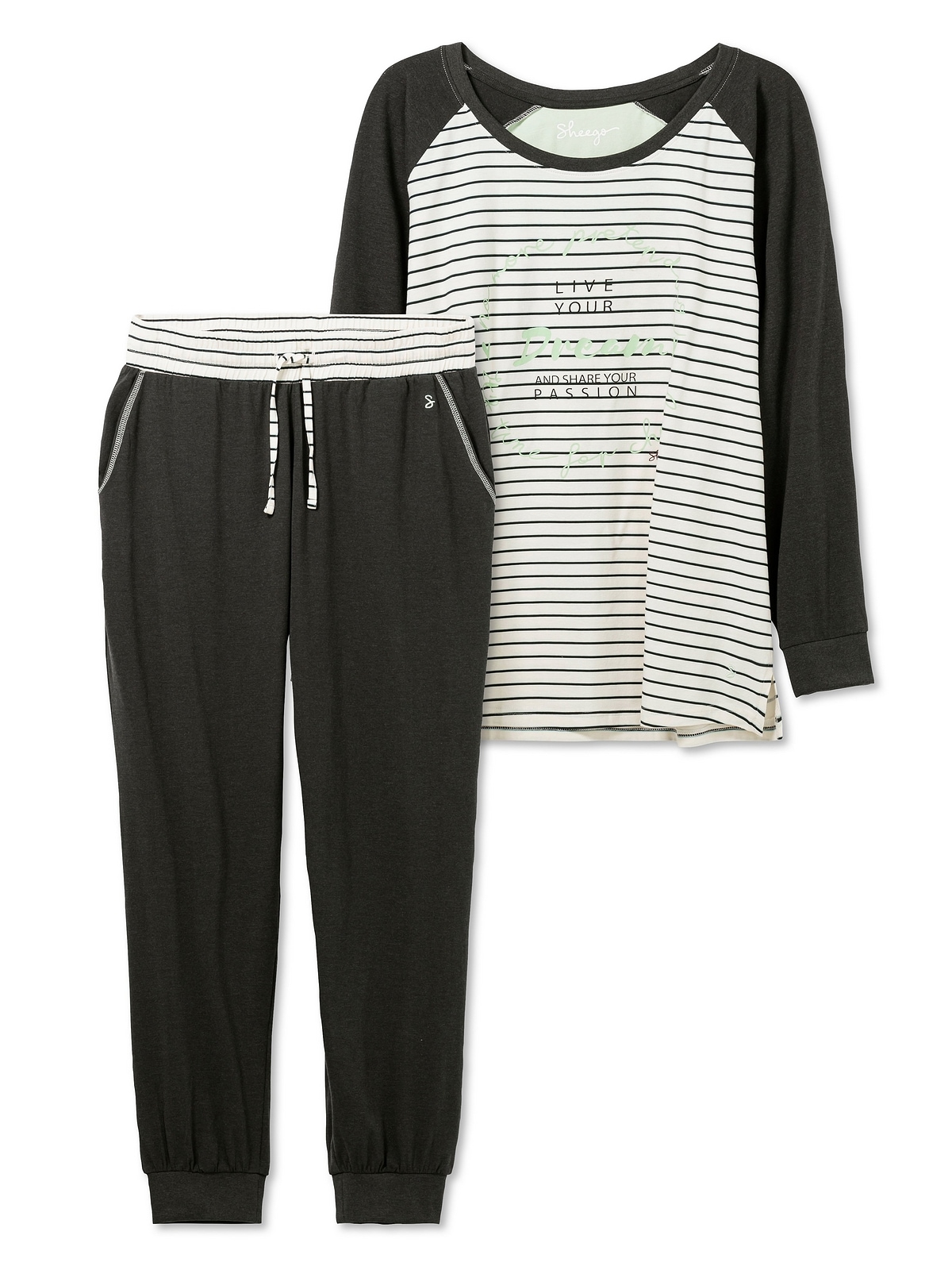Sheego Pyjama »Große Größen«, aus Baumwollmix Shirt und BAUR | Hose mit (Set)