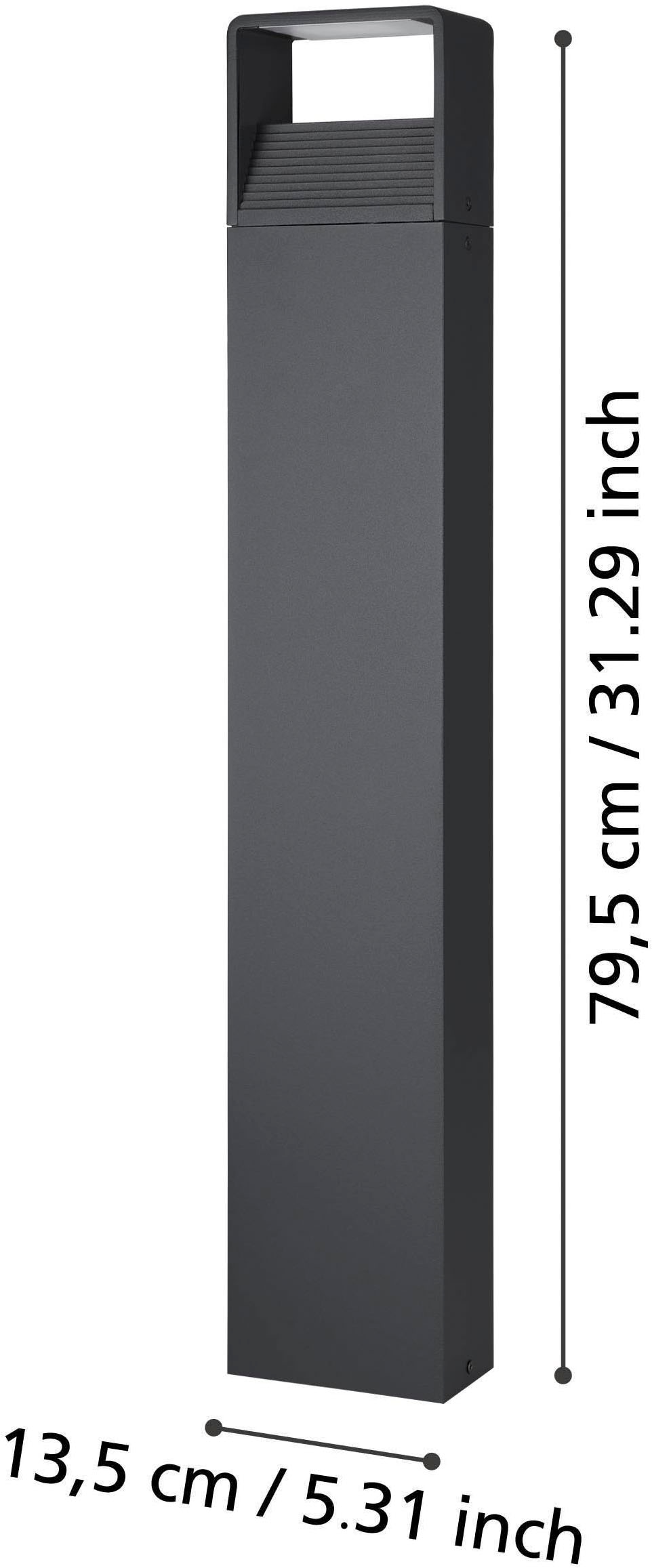 EGLO Stehlampe »Doninni 1 Außen-Stehlampe, Außenleuchte aus Kunststoff, IP44, Lampe« LED-Modul 1 Stk. Warmweiß Stehleuchte - L13,5 x B7,5 x H80 cm - anthrazit - 6,2W inkl.