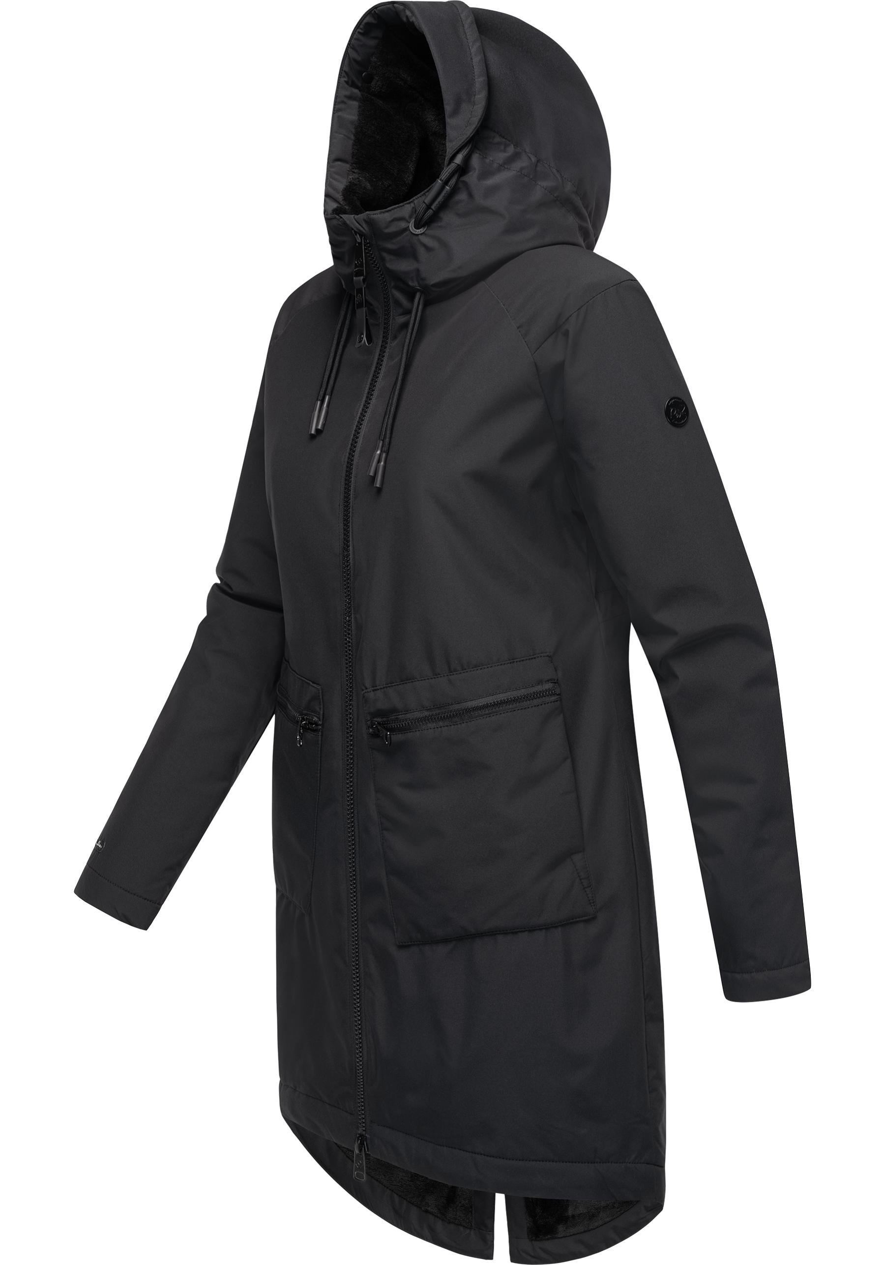 Ragwear Kurzmantel »Holstic«, Wasserdichter Damen Wintermantel mit Kunstfell am Kragen