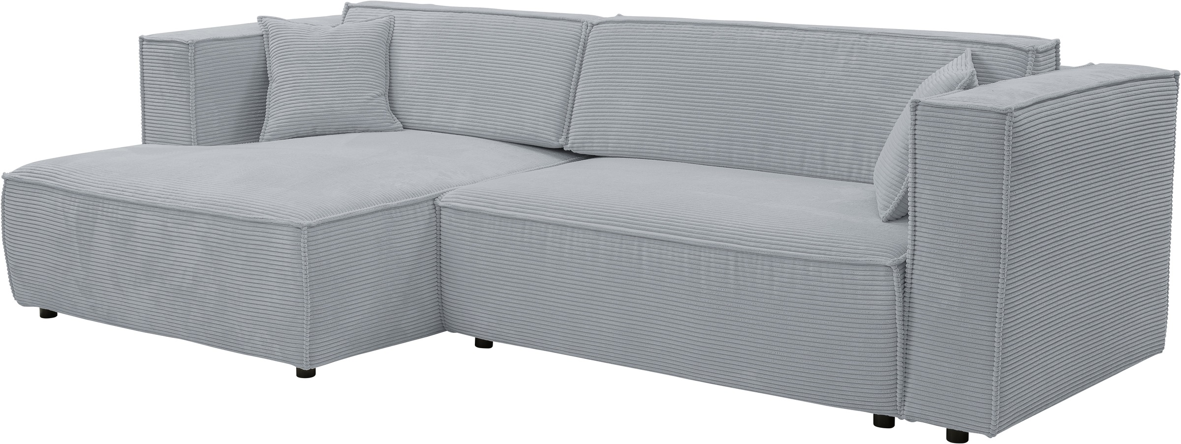 WERK2 Ecksofa »Atlanta, moderne Designsprache, Stellmaße 280x147cm, L-Form, Kedernaht«, hoher Komfort, Schlaffunktion & Bettkasten, Cord, Grau