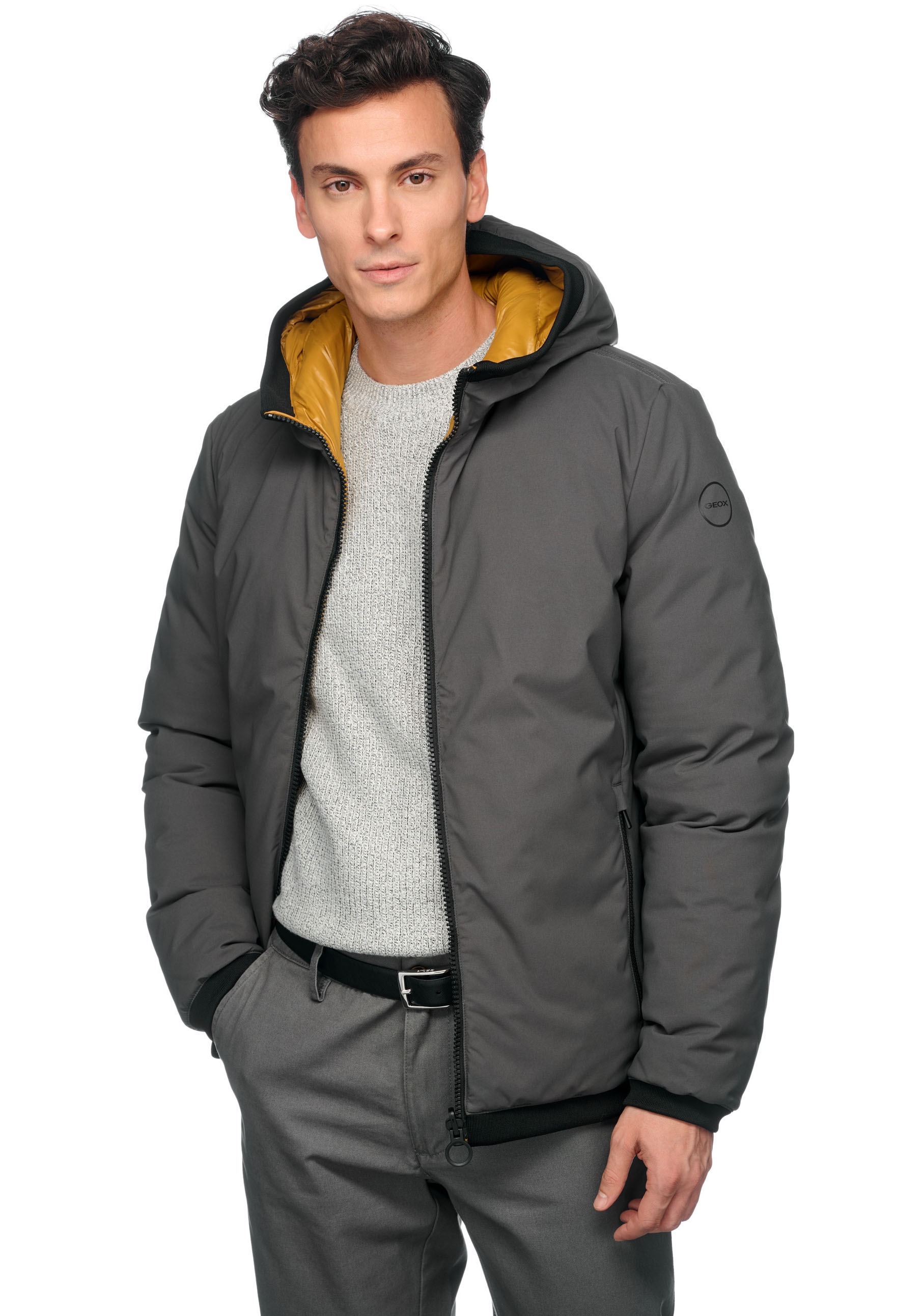 Geox Wendejacke »SPHERICA«, mit Kapuze, eine Seite glatt - eine Seite gesteppt, Reißverschluss, Kapuze