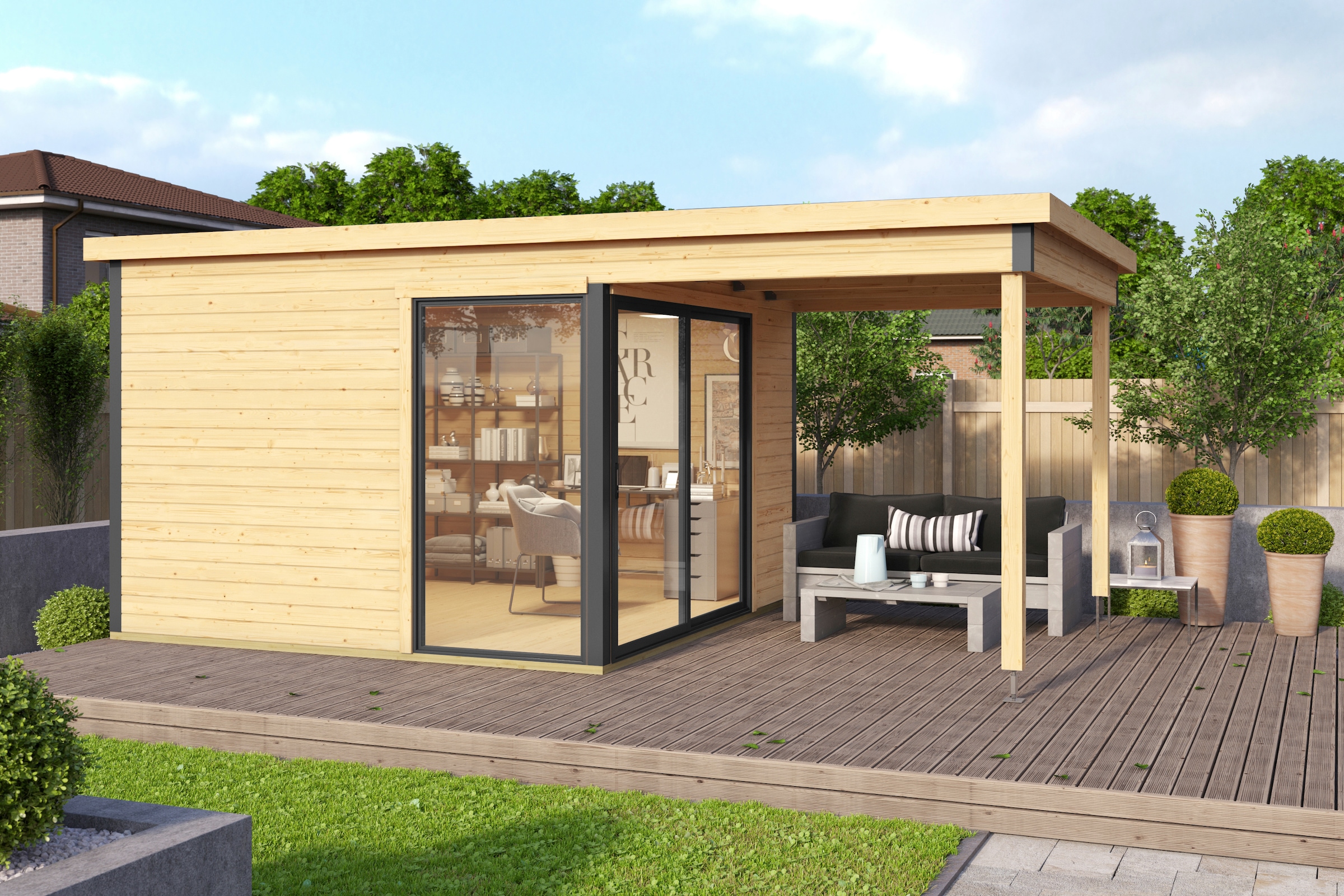 LASITA MAJA Gartenhaus "Domeo 2, anthrazit" mit Dachverlängerung günstig online kaufen
