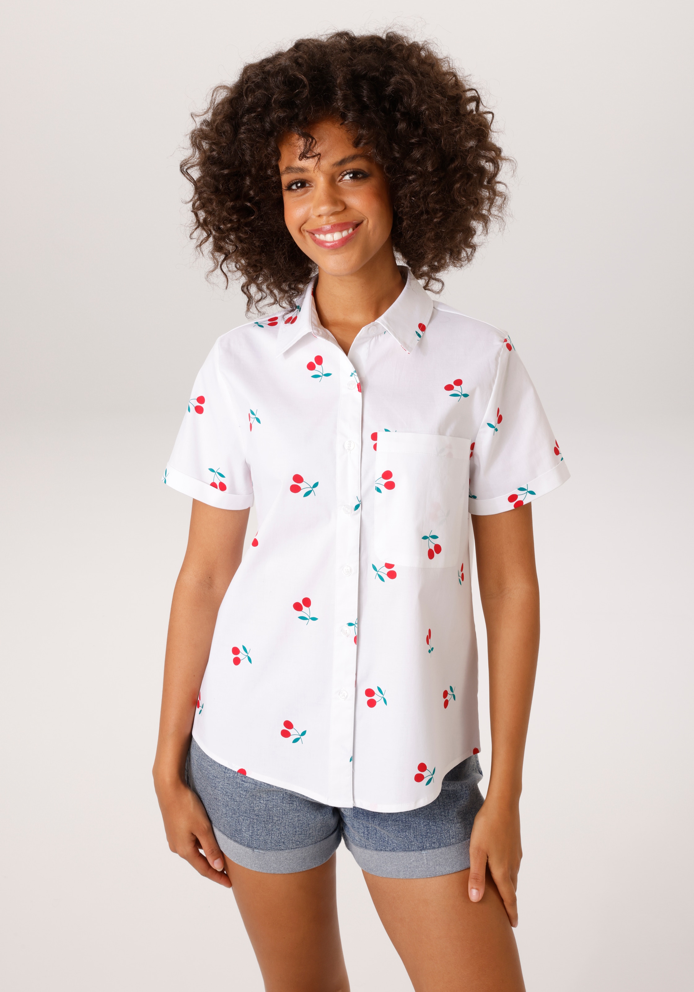 Aniston CASUAL Hemdbluse allover mit grafischen Kirschen bedruckt - NEUE KO günstig online kaufen