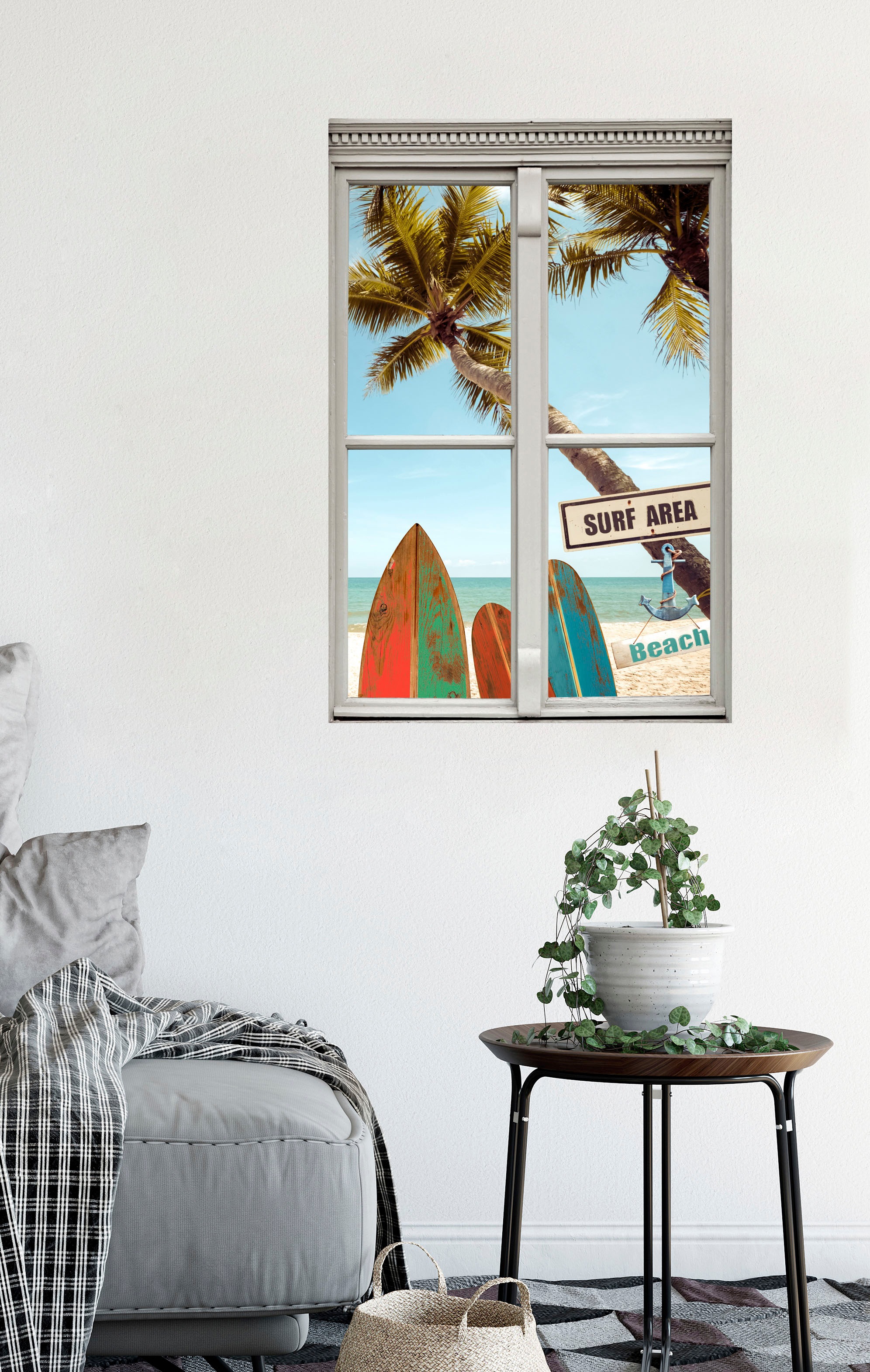 Thumbnail - queence Wandsticker "Surf Area Beach" Wandsticker, Wandbild, selbstklebend, 3D, Fenster
