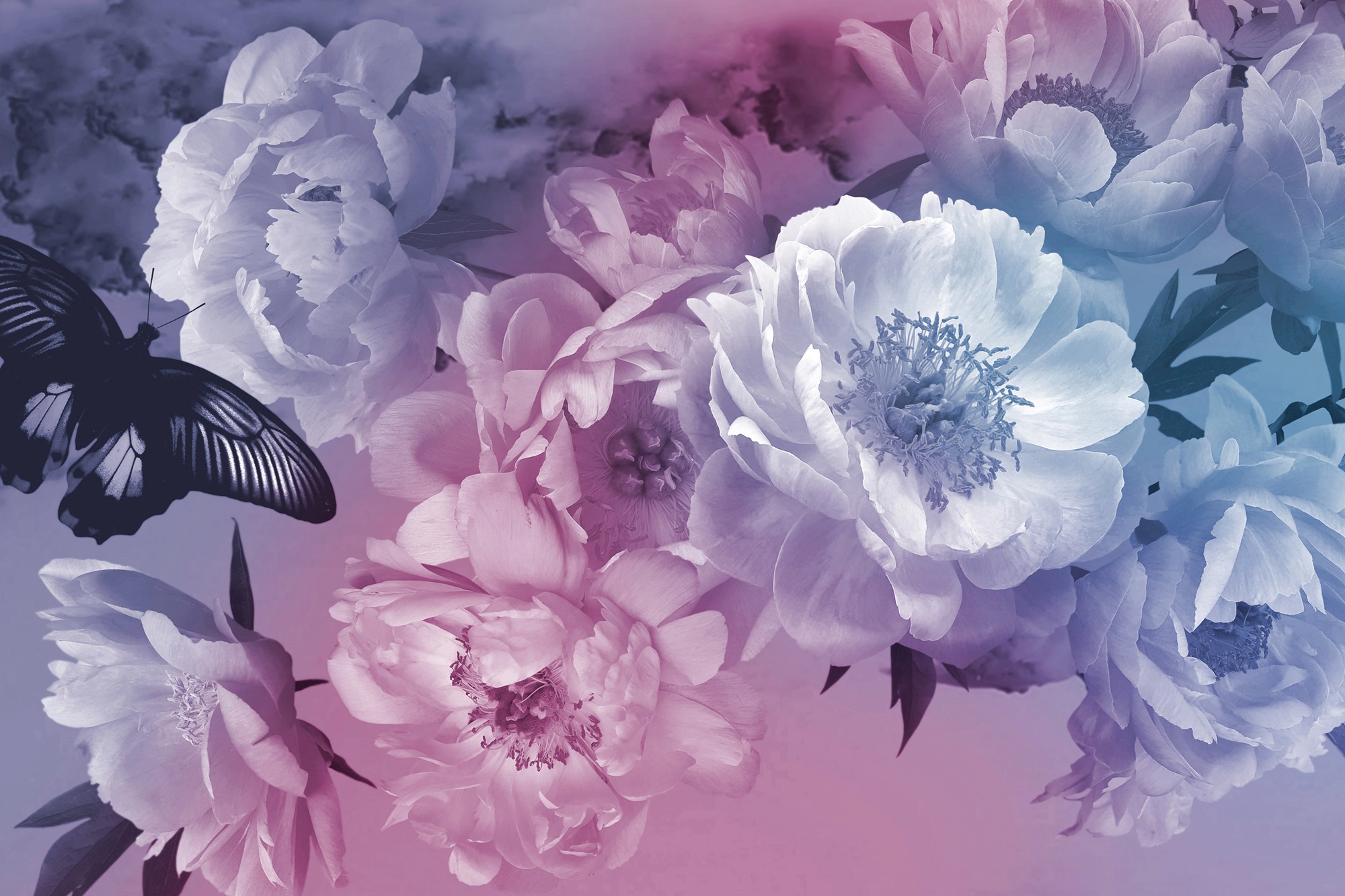 Papermoon Fototapete "BLUMEN ABSTRAKT-MUSTER DESIGN ROSEN BLUMEN DECOR RETRO"