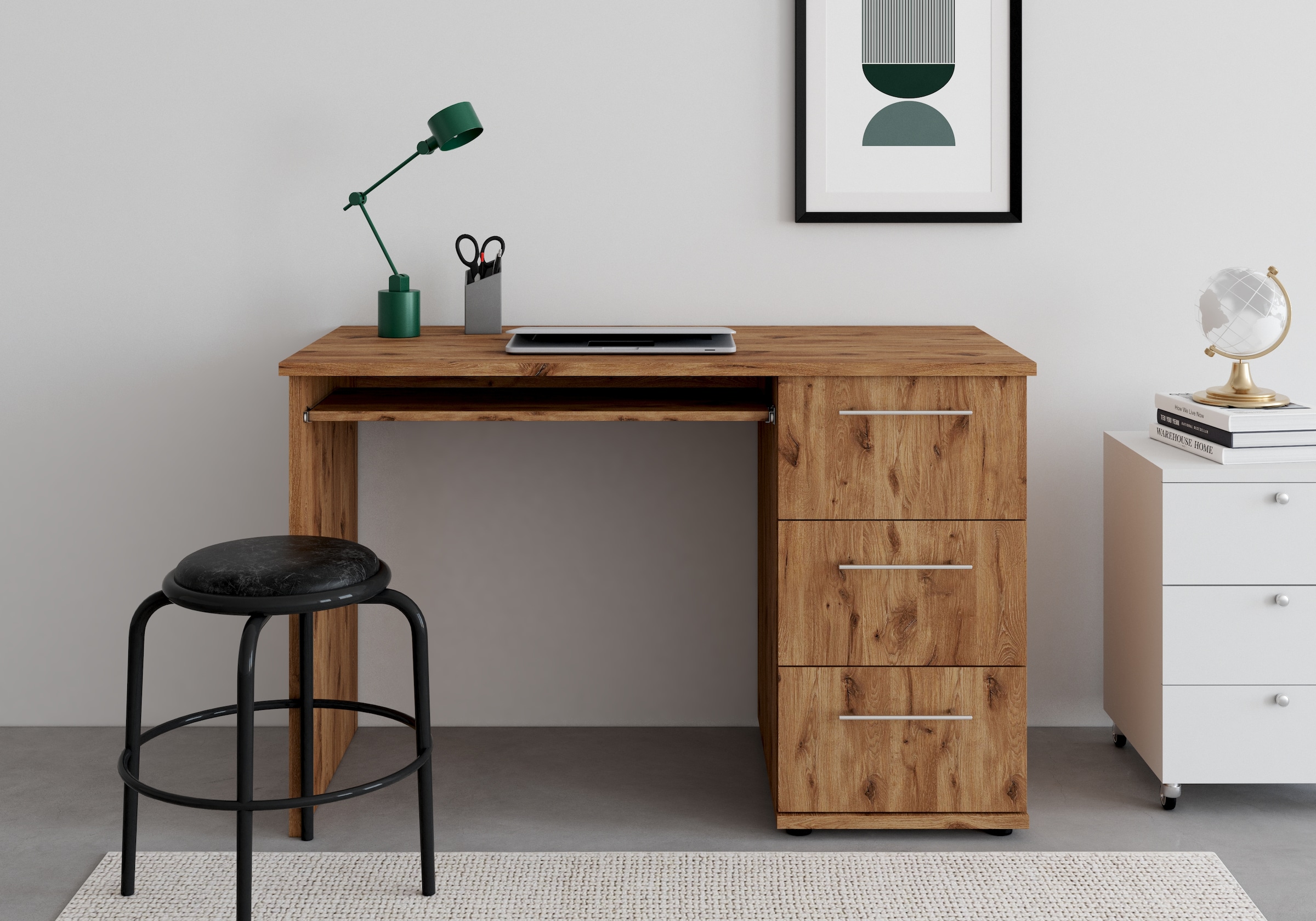 VOGL Möbelfabrik Schreibtisch »Tobi, optional mit Tastaturauszug,«, mit 3 Schubkästen, Breite 115 cm, Made in Germany