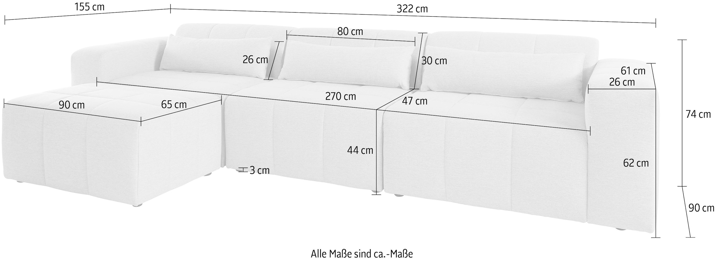 LeGer Home by Lena Gercke Ecksofa »Maileen L-Form«, Modulsofa, bestehend aus 4 Modulen, Farben mixbar