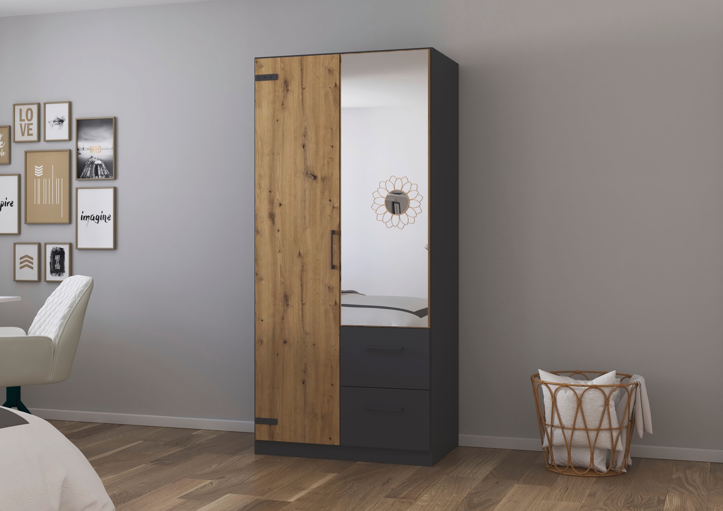 rauch Drehtürenschrank "Holmes" im Industrial Style, mit Schubkästen, mit o günstig online kaufen