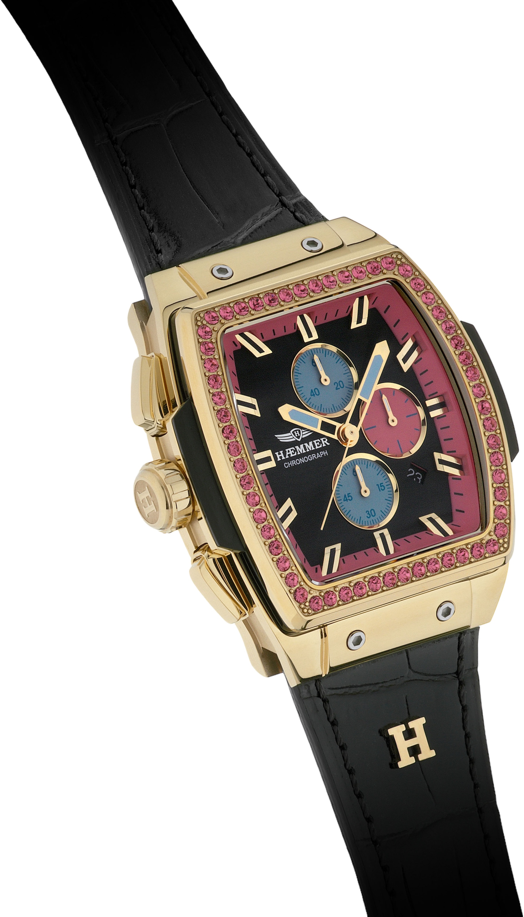 HAEMMER GERMANY Chronograph »TONNEAU«, Quarzuhr, Armbanduhr, Damenuhr, Lederarmband, verschraubte Krone, Tag