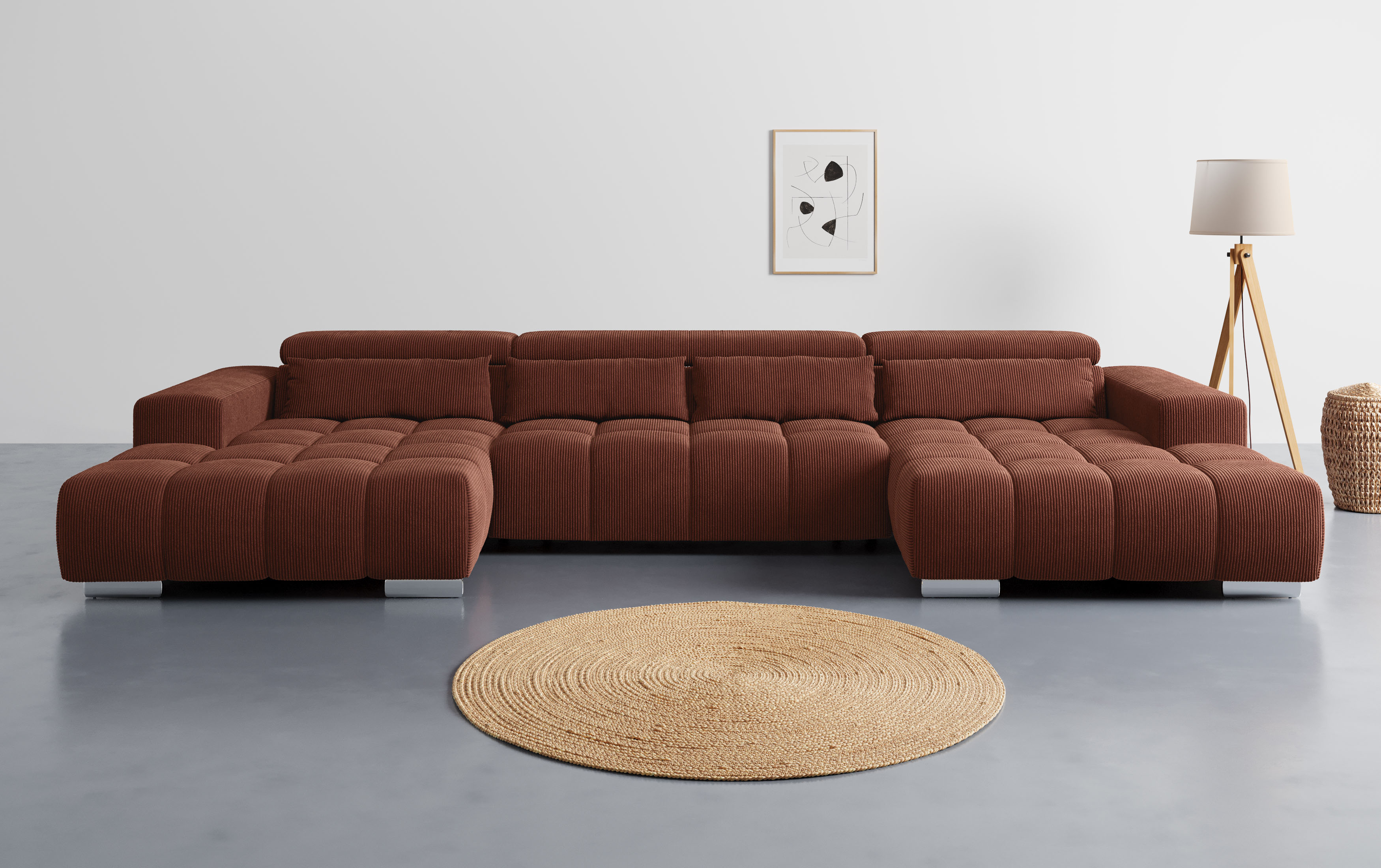 COTTA Wohnlandschaft "Orion U-Form, B: 400 cm" Kopfteilverstellung & 4 Kissen, optional elektr. Sitztiefenverstellung