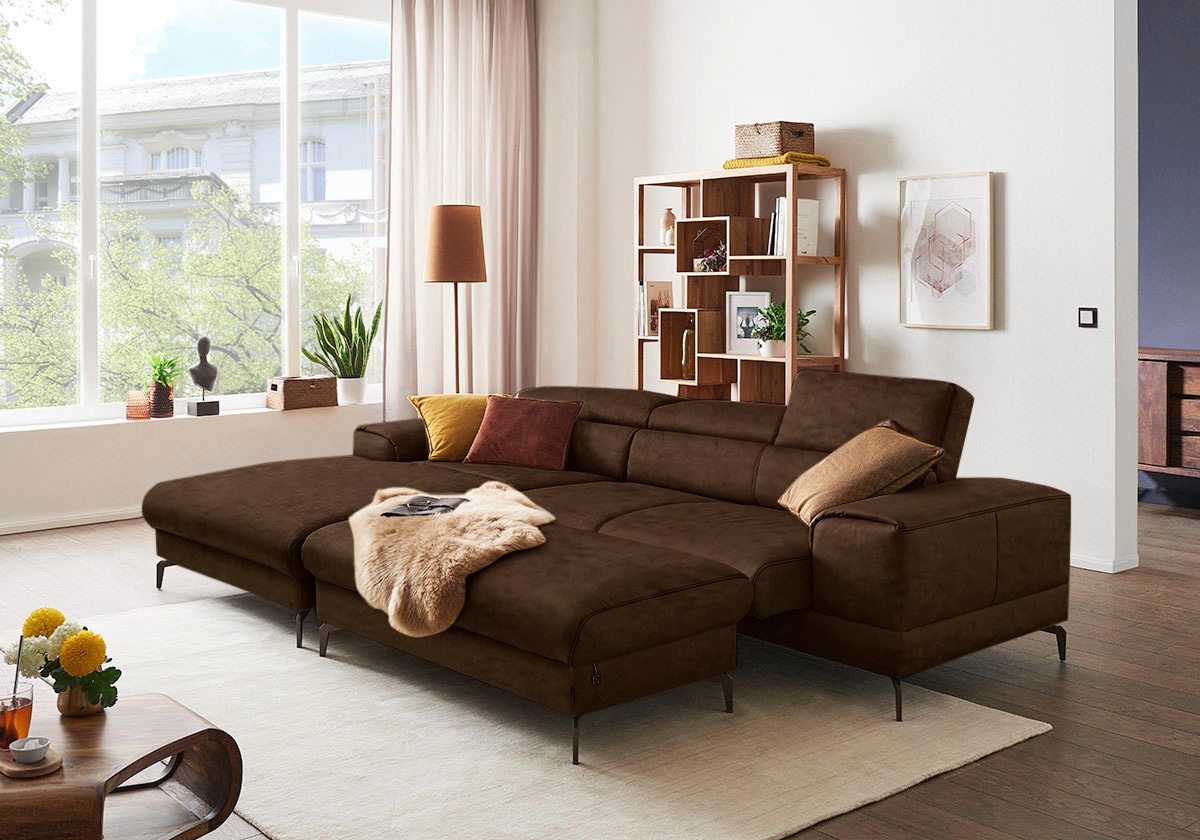 W.SCHILLIG Ecksofa »piedroo, Designsofa mit tollem Sitzkomfort, elegant und bequem, L-Form«, Kopfteilverstellung, wahlweise mit Sitztiefenverstellung, Breite 303cm