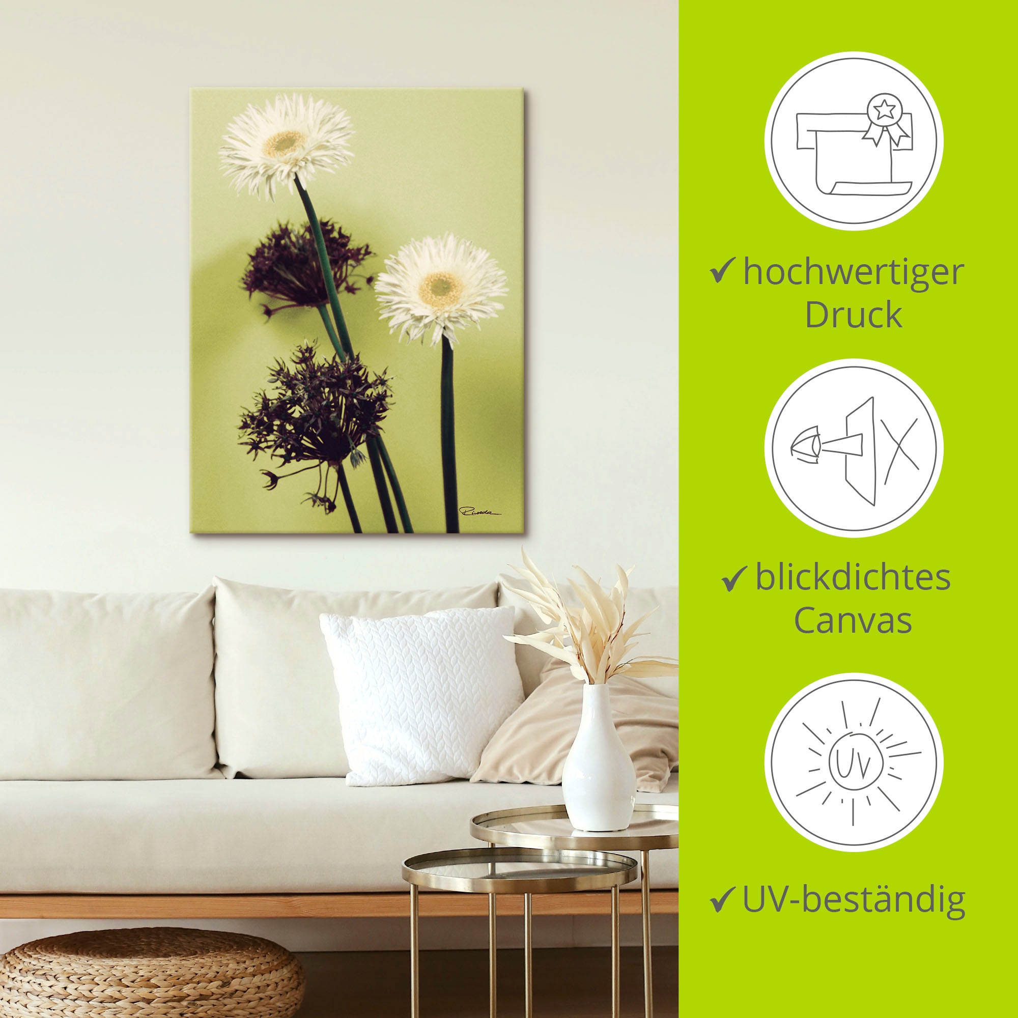 Artland Wandbild »Zwei vor grün - Gerberas«, Blumenbilder, (1 St.), als Leinwandbild in verschied. Größen