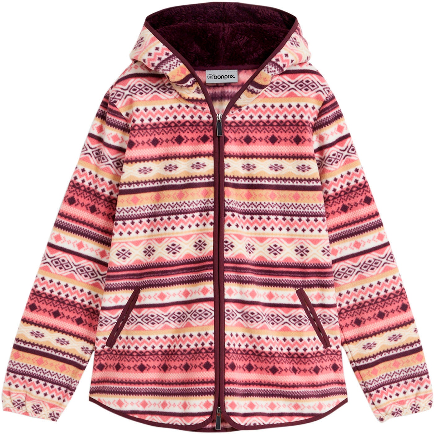 bonprix Fleecejacke »Kapuzen-Fleecejacke mit Norweger-Muster« mit Kapuze mit Norweger-Muster, mit Kapuze, kuscheliges Material