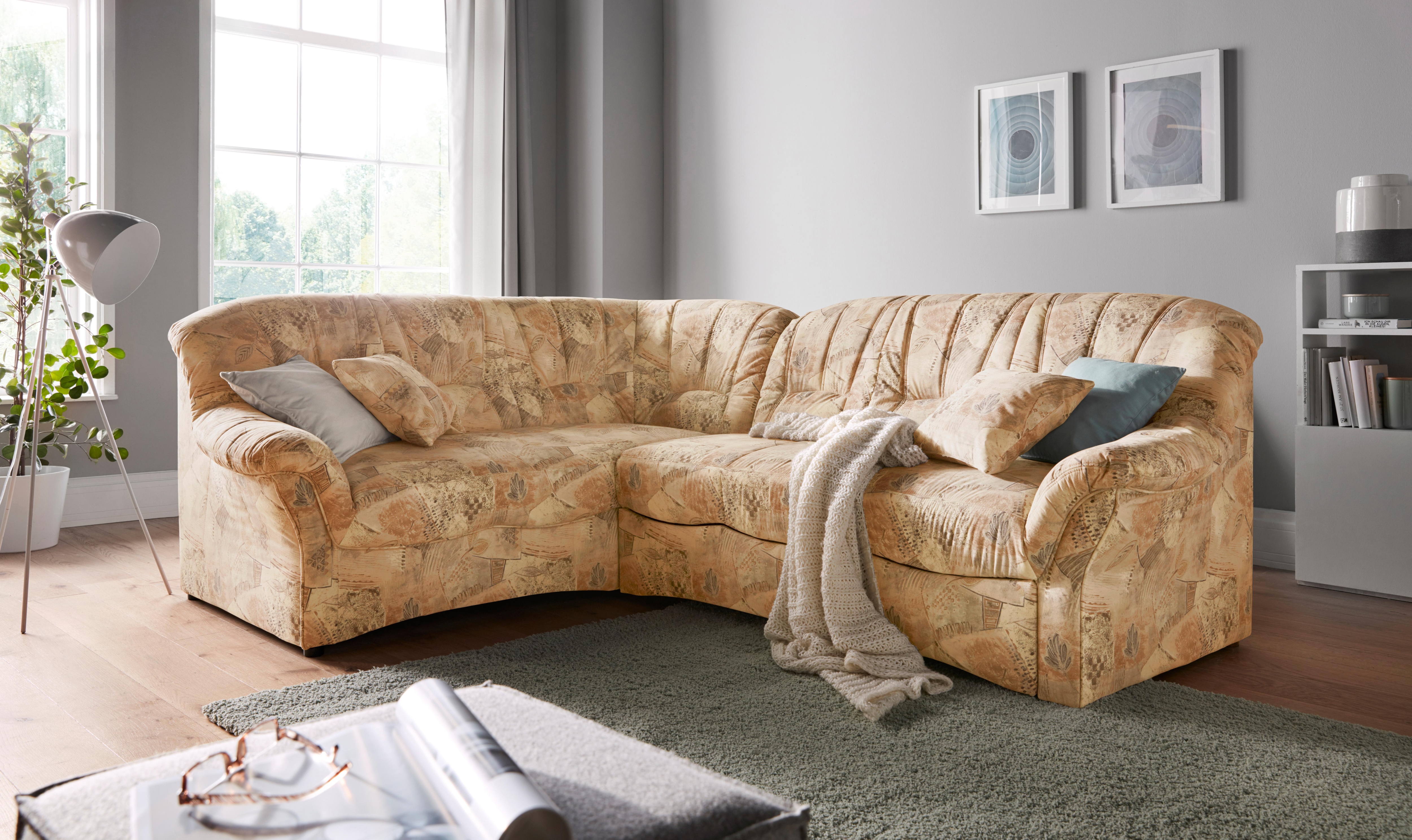 DOMO collection Ecksofa "Bahia, zeitlos & elegant, Breite 256cm, bequeme Armlehnen, L-Form" wahlweise mit Bettfunktion