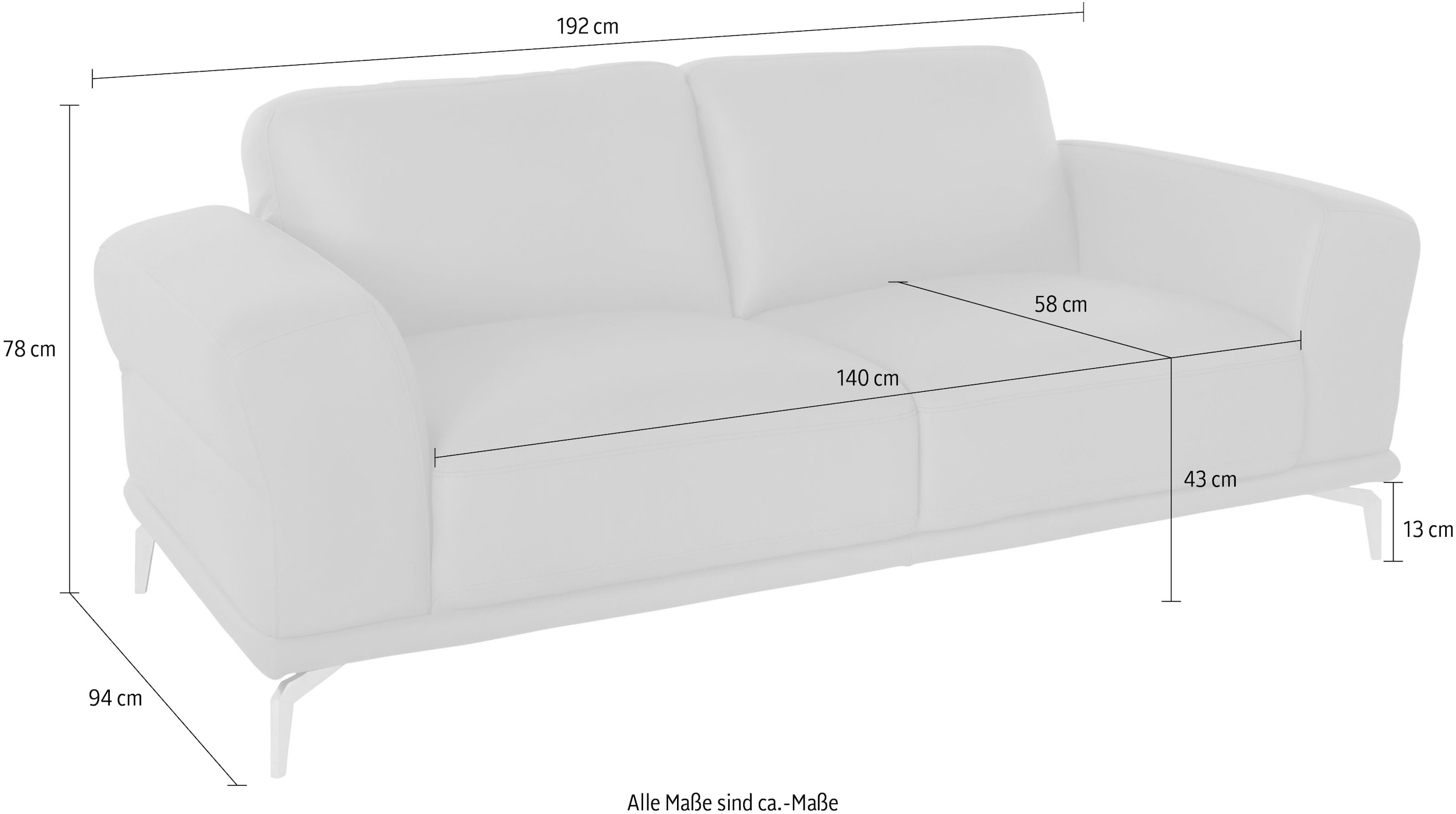 W.SCHILLIG 2-Sitzer »montanaa« mit Metallfüßen in Schwarz pulverbeschichtet, Breite 192 cm