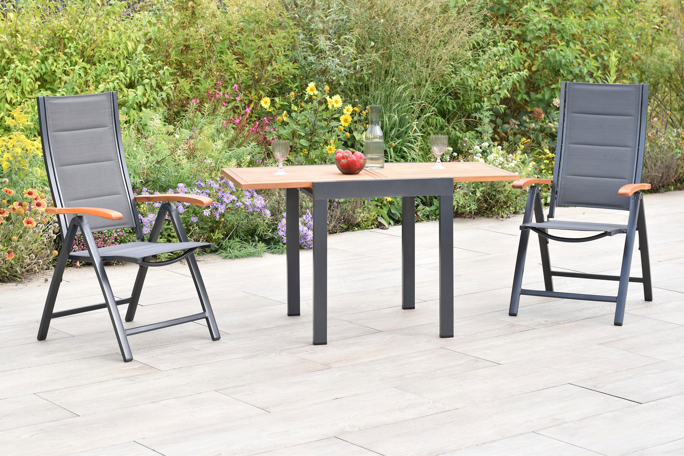 MERXX Balkonset »Paxos« Set, 3 tlg. inkl. 2 Klappsessel, 1 Balkonausziehtisch