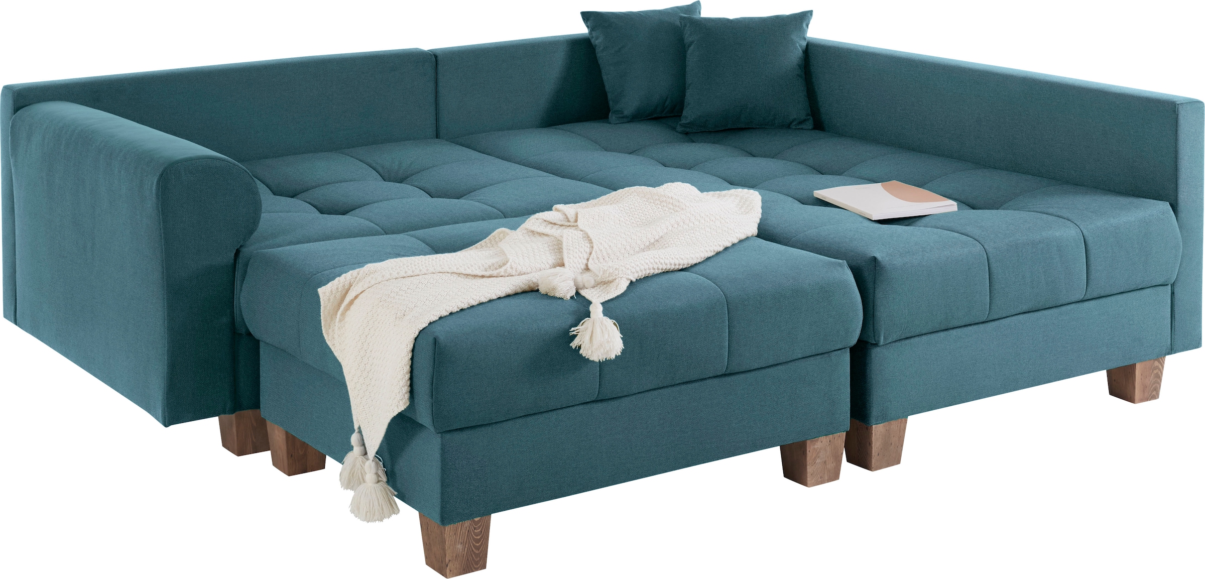 Home affaire Ecksofa »Rice L-Form inkl. Hocker«, (Set, mit Hocker), mit Bonnellfederkern, Hocker & Kissen, Ottomane beidseitig montierbar