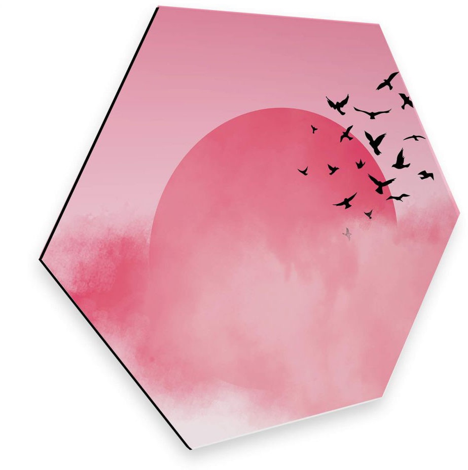 Nur für begrenzte Zeit Wall-Art Metallbild | BAUR St.) Pink«, Sonnenuntergang kaufen »Vogel (1