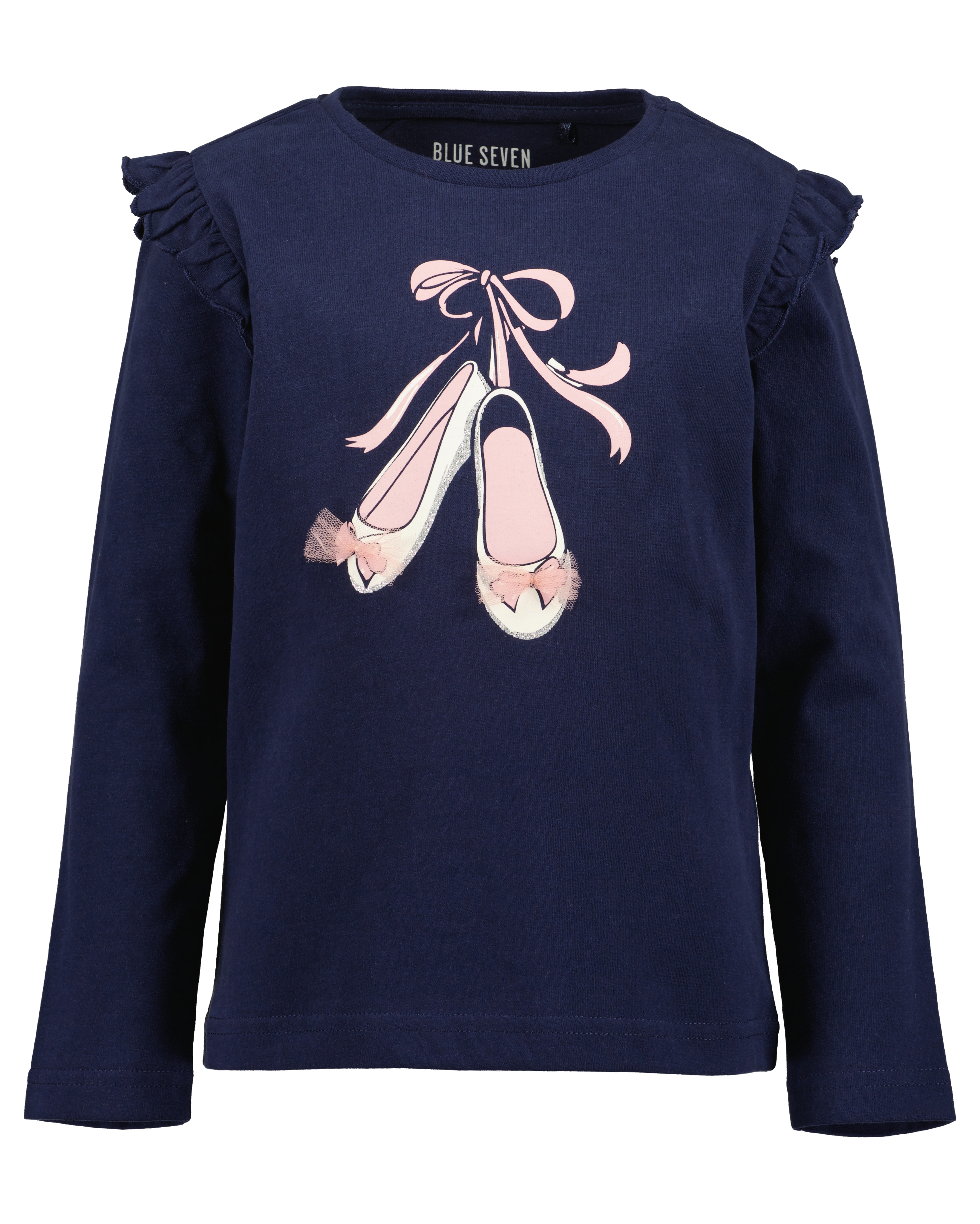 Blue Seven Langarmshirt Baumwolle, Rüschen, Motiv mit Tüllapplikation und Glitzerdruck