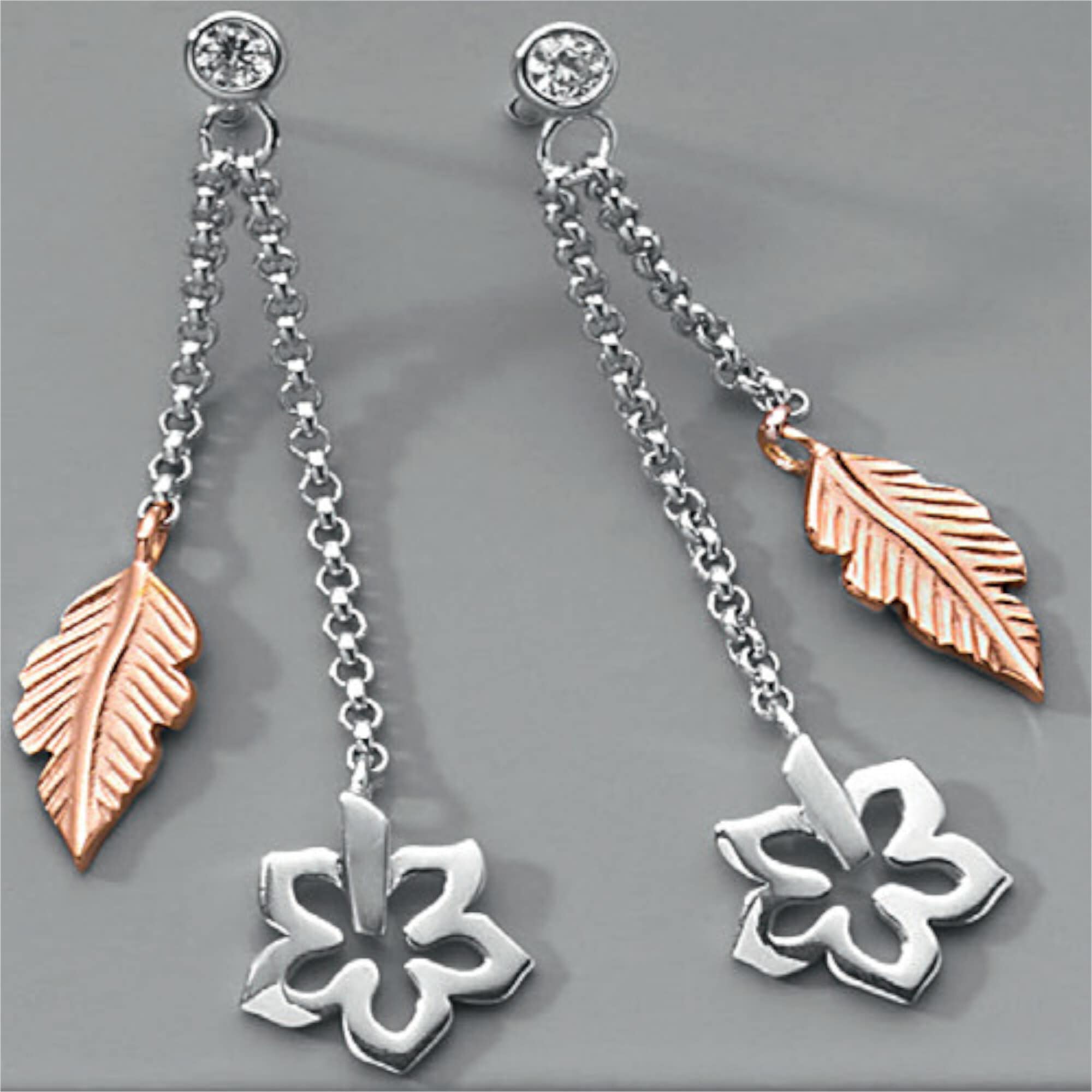 Feder Blume | Ohrringe bestellen Damen & Ohrhänger »Zirkonia & BAUR Blume aus Silber ONE ELEMENT Feder Silber«, Schmuck Ohrhänger 925 Paar