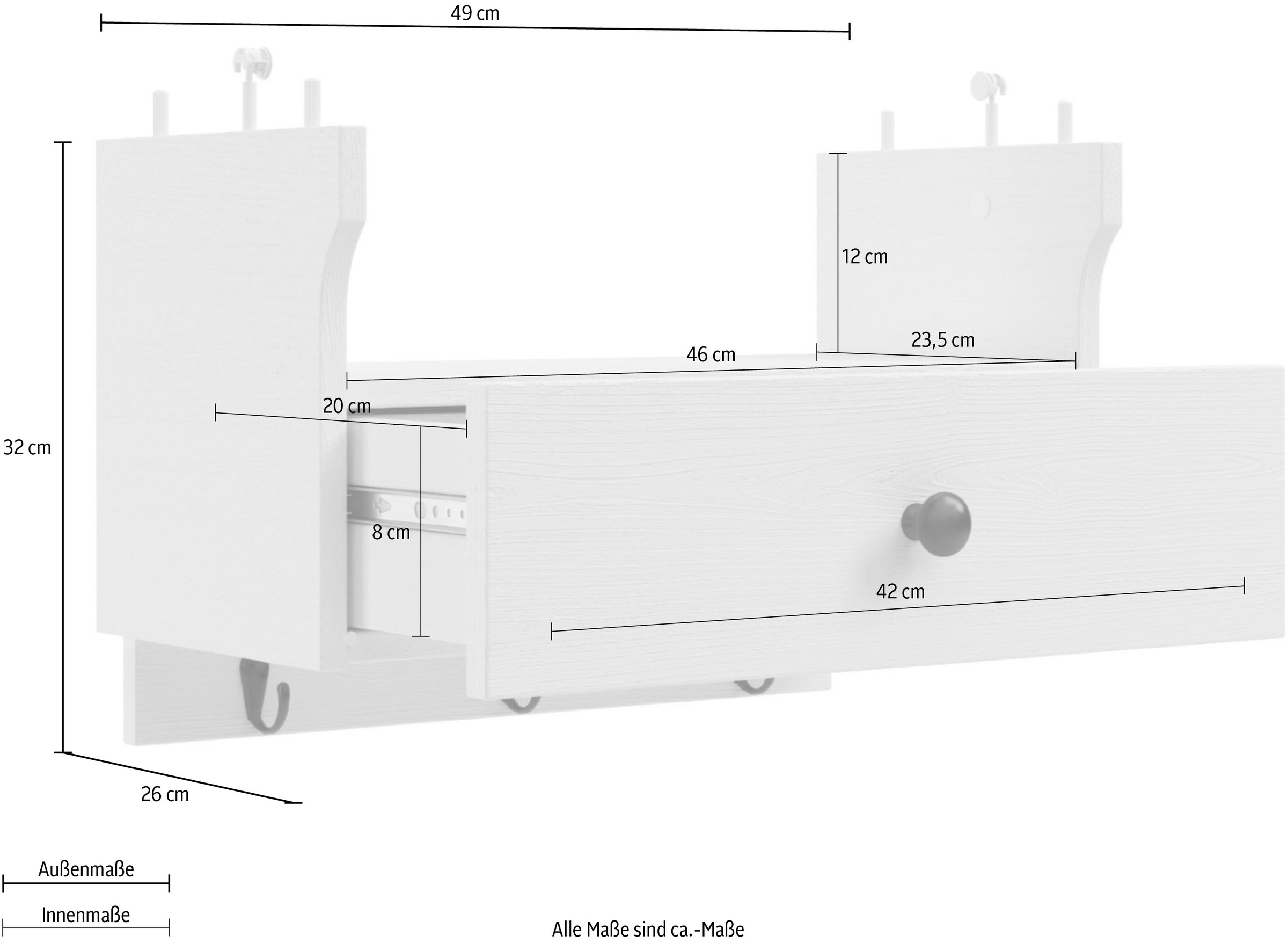 Kochstation Küchenregal »KS-Osby«, (1 St.), Kiefer massiv, Breite 50 cm, 1 Schubkasten, 3 Metallhaken