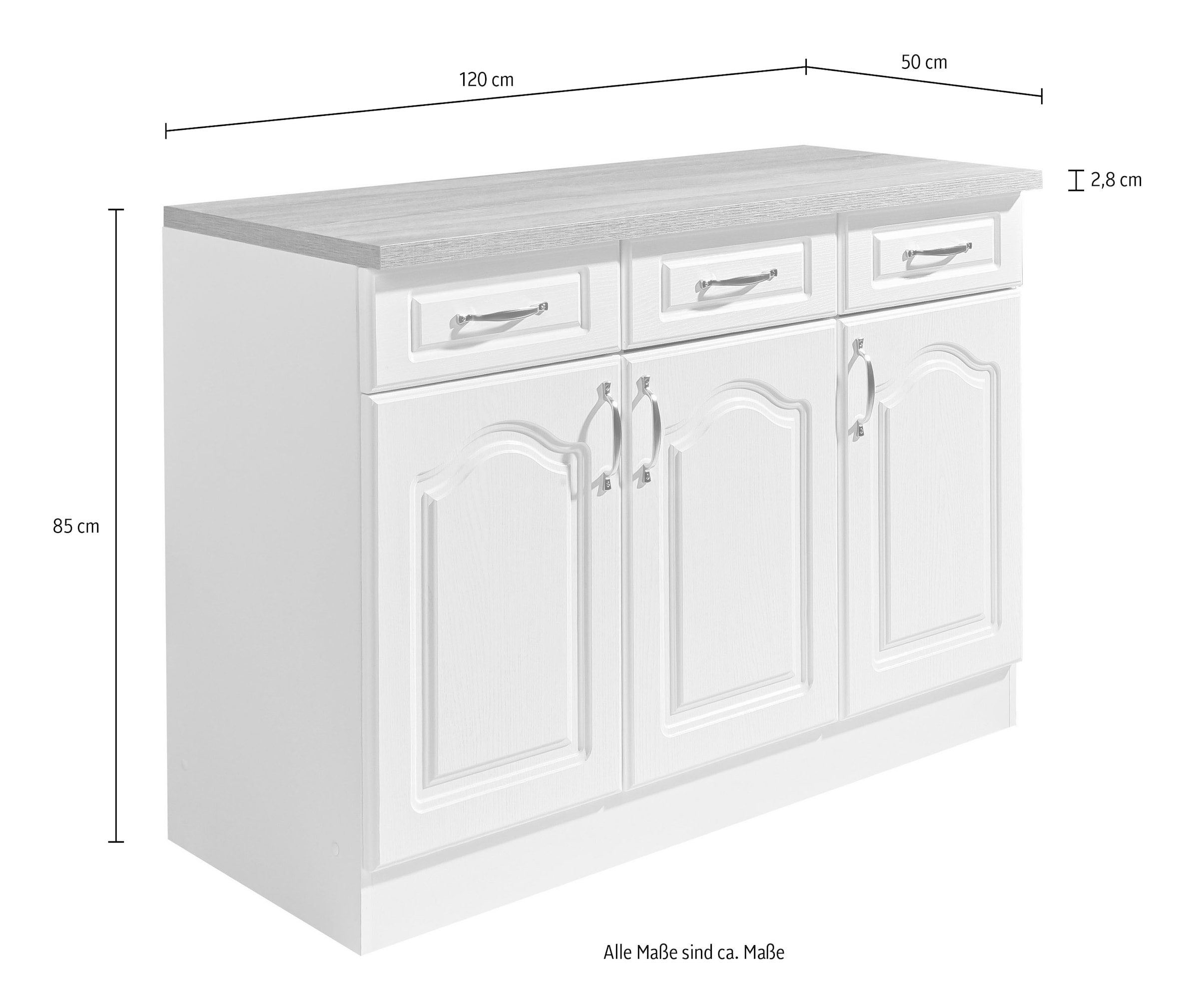 wiho Küchen Unterschrank »Linz«, 120 cm breit, in Landhaus-Optik