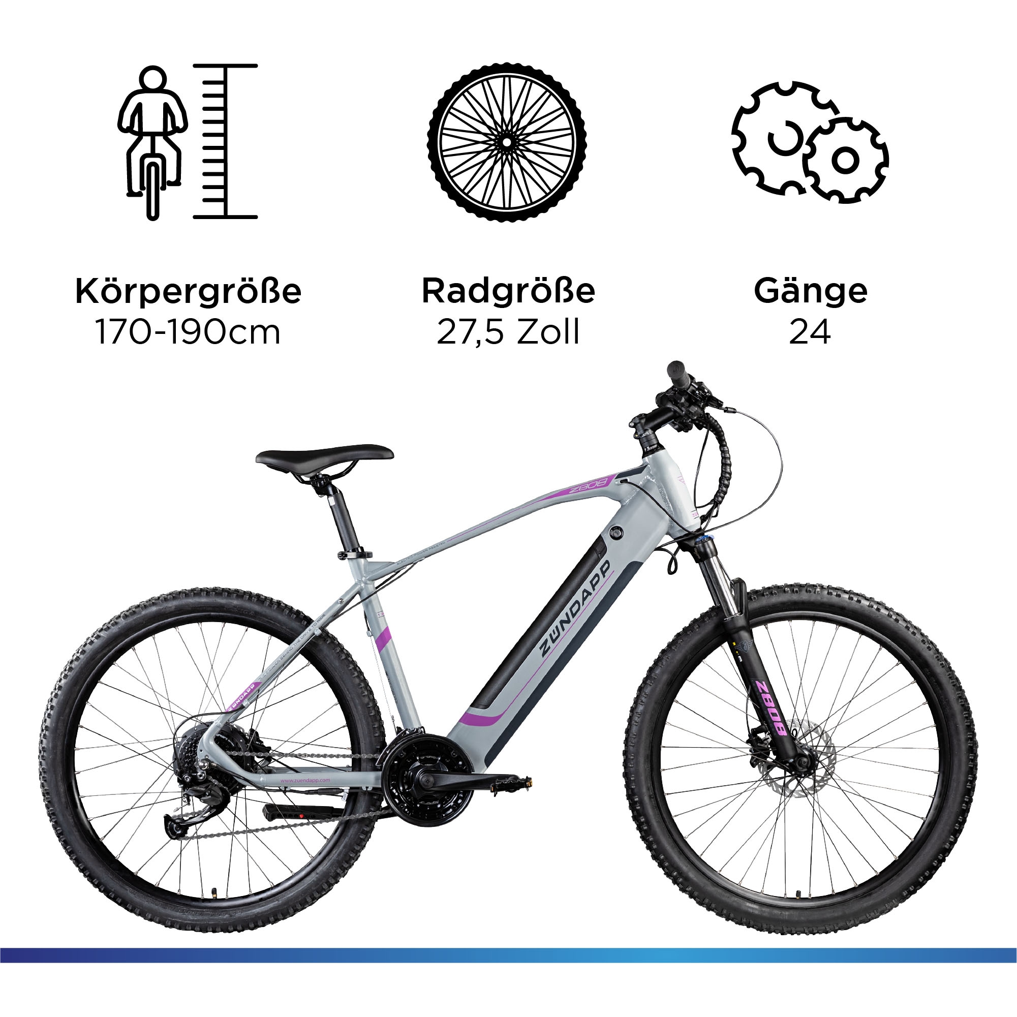 Zündapp E-Bike »Z808«, 24 Gang, Alivio, Heckmotor 250 W, Pedelec, Elektrofahrrad für Damen u. Herren, MTB