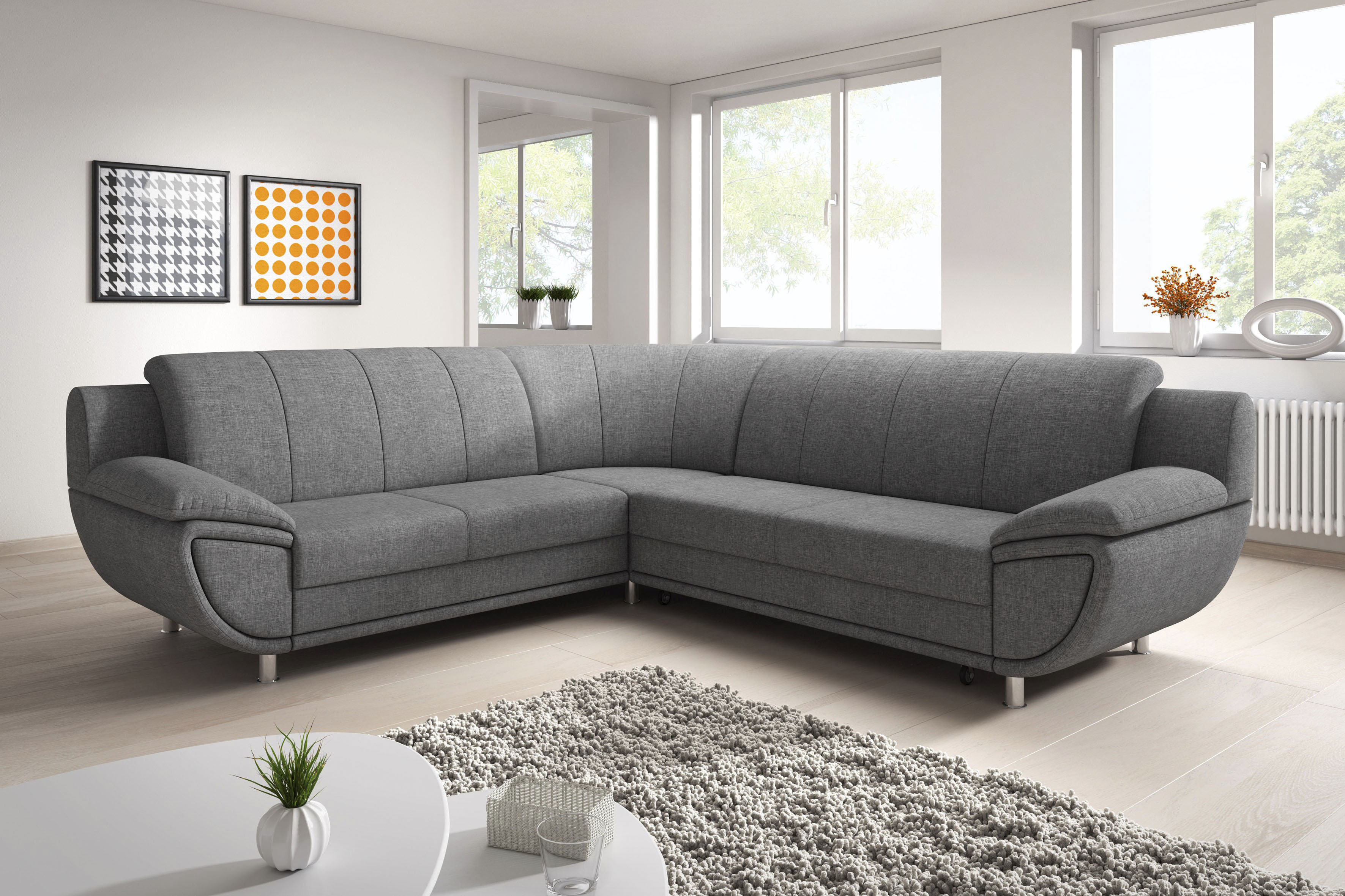 TRENDMANUFAKTUR Ecksofa "Rondo II, zeitlos & elegant, bequeme Armlehnen, L-Form" wahlweise mit Federkern, wahlweise mit Bettfunktion, B/T 247/267cm
