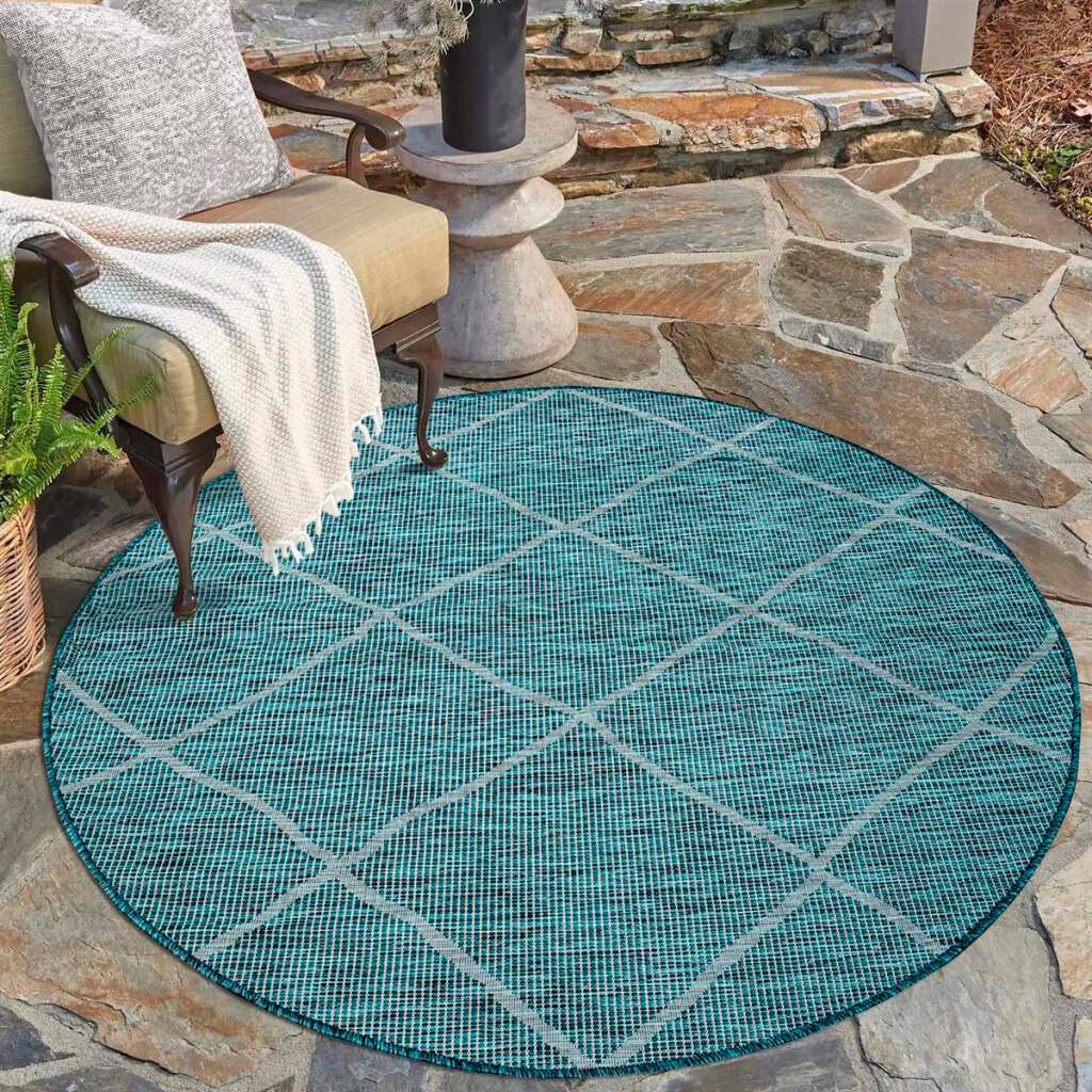 Carpet City Outdoorteppich »PALM3075«, rund, 5 mm Höhe, Wetterfest & UV-beständig, für Balkon, Terrasse, Küche, flach gewebt