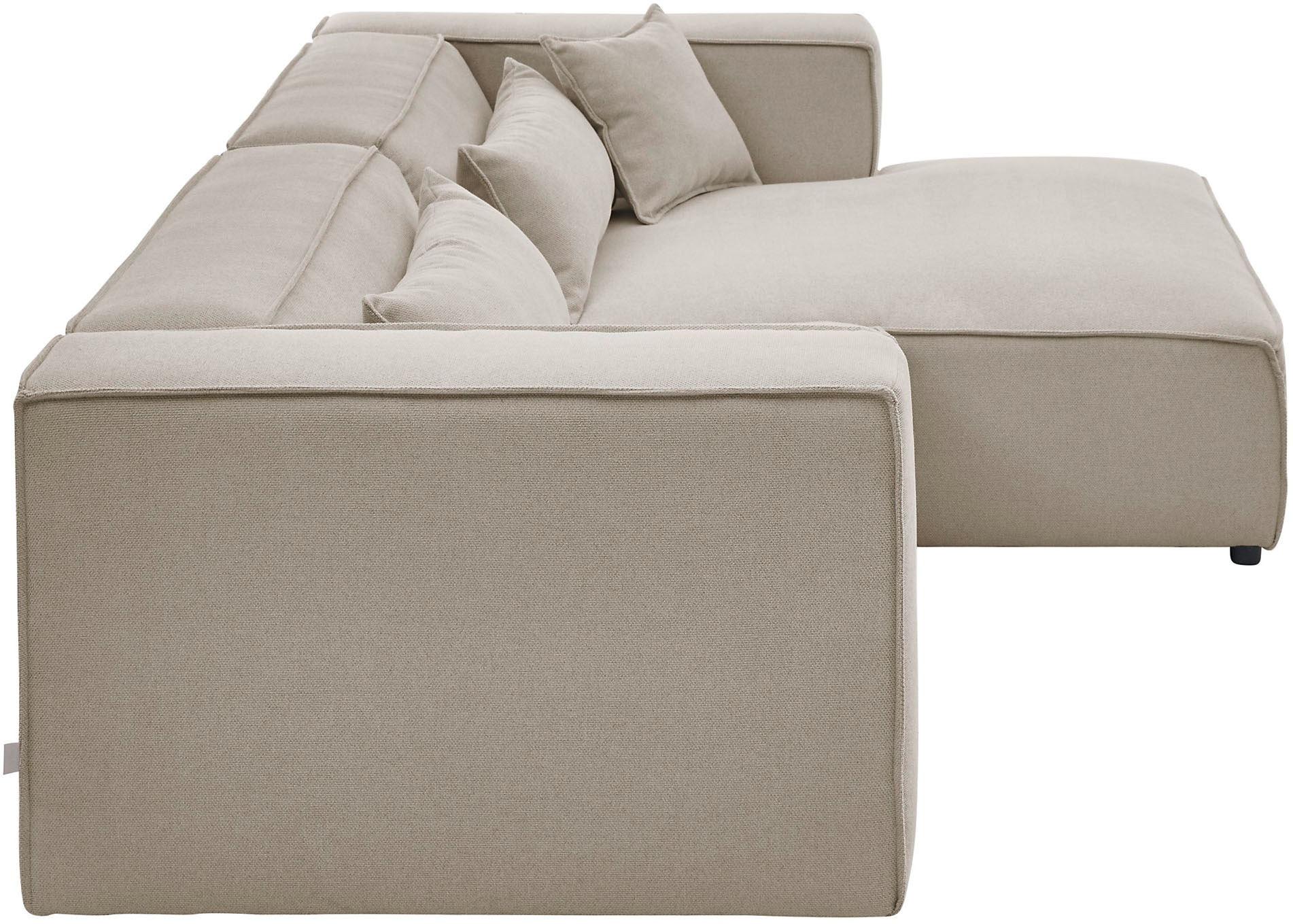 LeGer Home by Lena Gercke Ecksofa »PIARA mit Kedernaht in Cord oder Leinenoptik, moderne Couch in L-Form«, wahlweise Ottomane rechts/links, schwarze Füße, bequemer Sitzkomfort