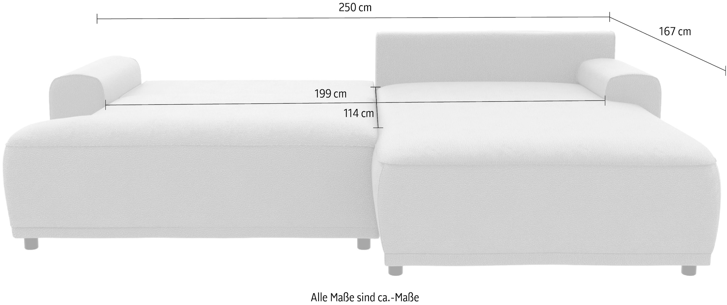 TRENDMANUFAKTUR Ecksofa »Fordon, Schlafsofa mit Bettkasten, Couch in L-Form, Breite 250 cm«, in Struktur LUMOS, 3D-Effekt, anthrazit, Recamiere rechts