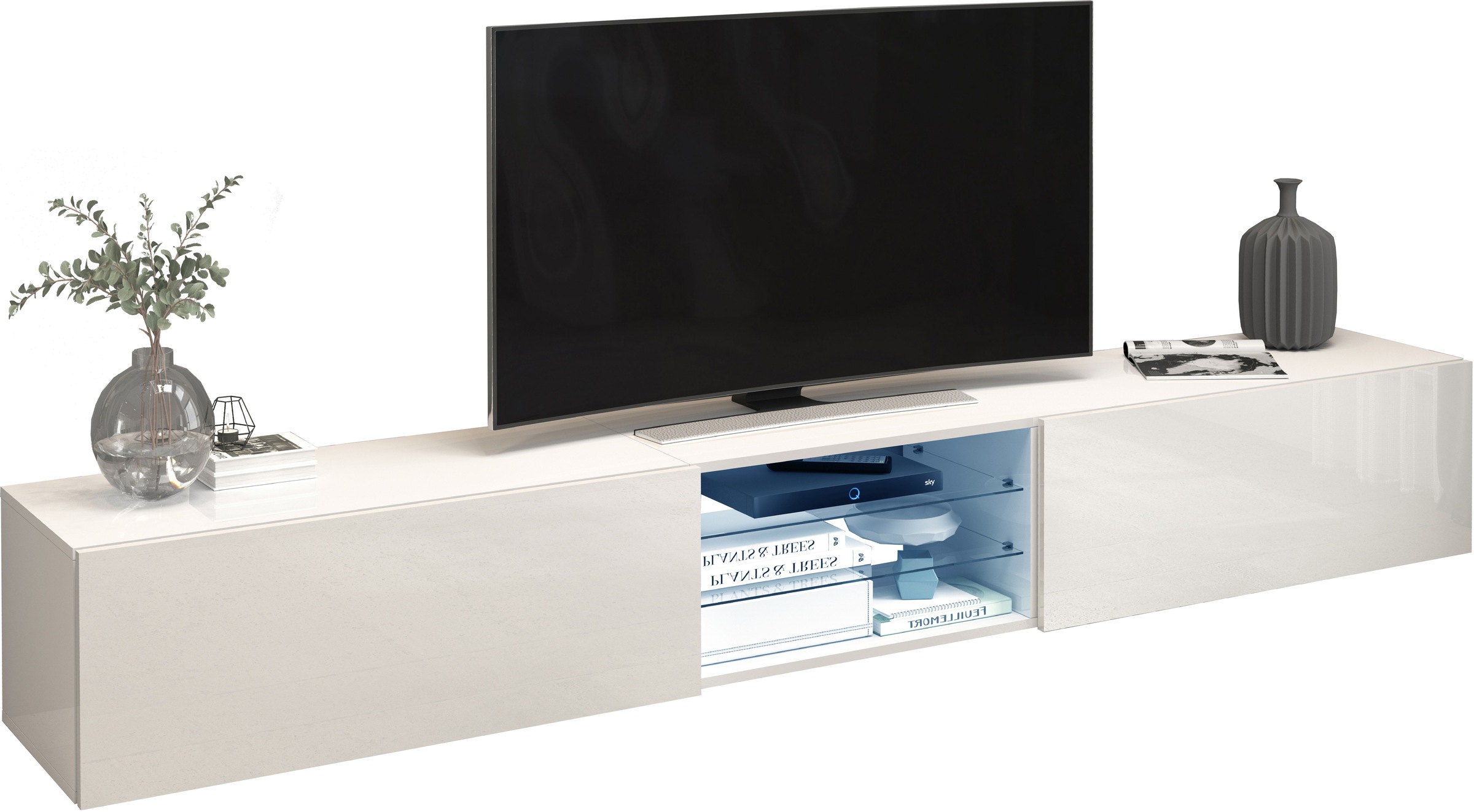 INOSIGN Lowboard »Egypt,Lowboard,TV-Kommode,TV-Möbel,TV-Bank«, mit 2 Klappen, 2 Glasböden,kompl. Hochgl. lackiert (B/T/H)240x38x35 cm