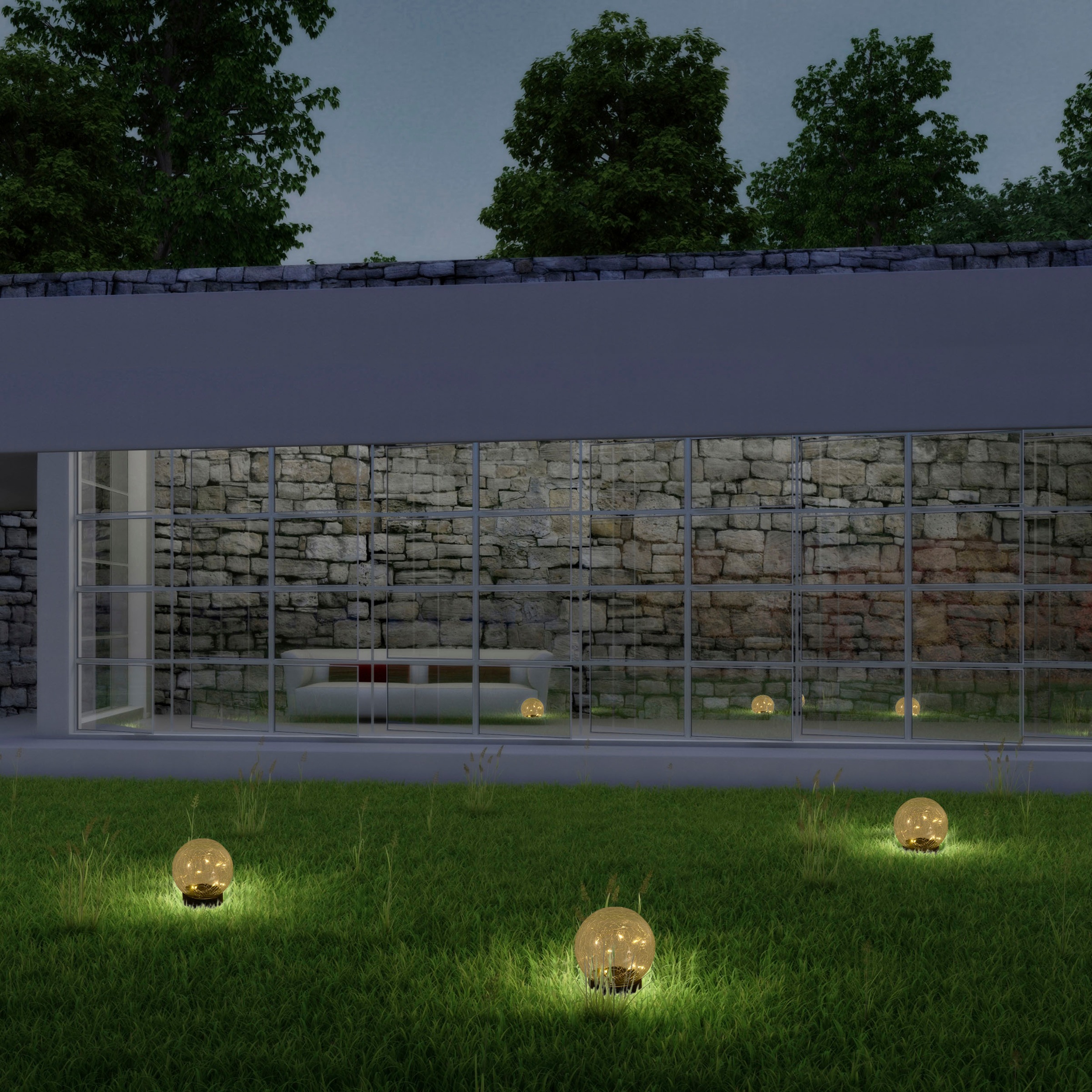 Thumbnail - näve LED Solarleuchte "Crackle" 3 Stk. Warmweiß 3er Set, klar/schwarz, als Tischleuchte oder Erdspieß