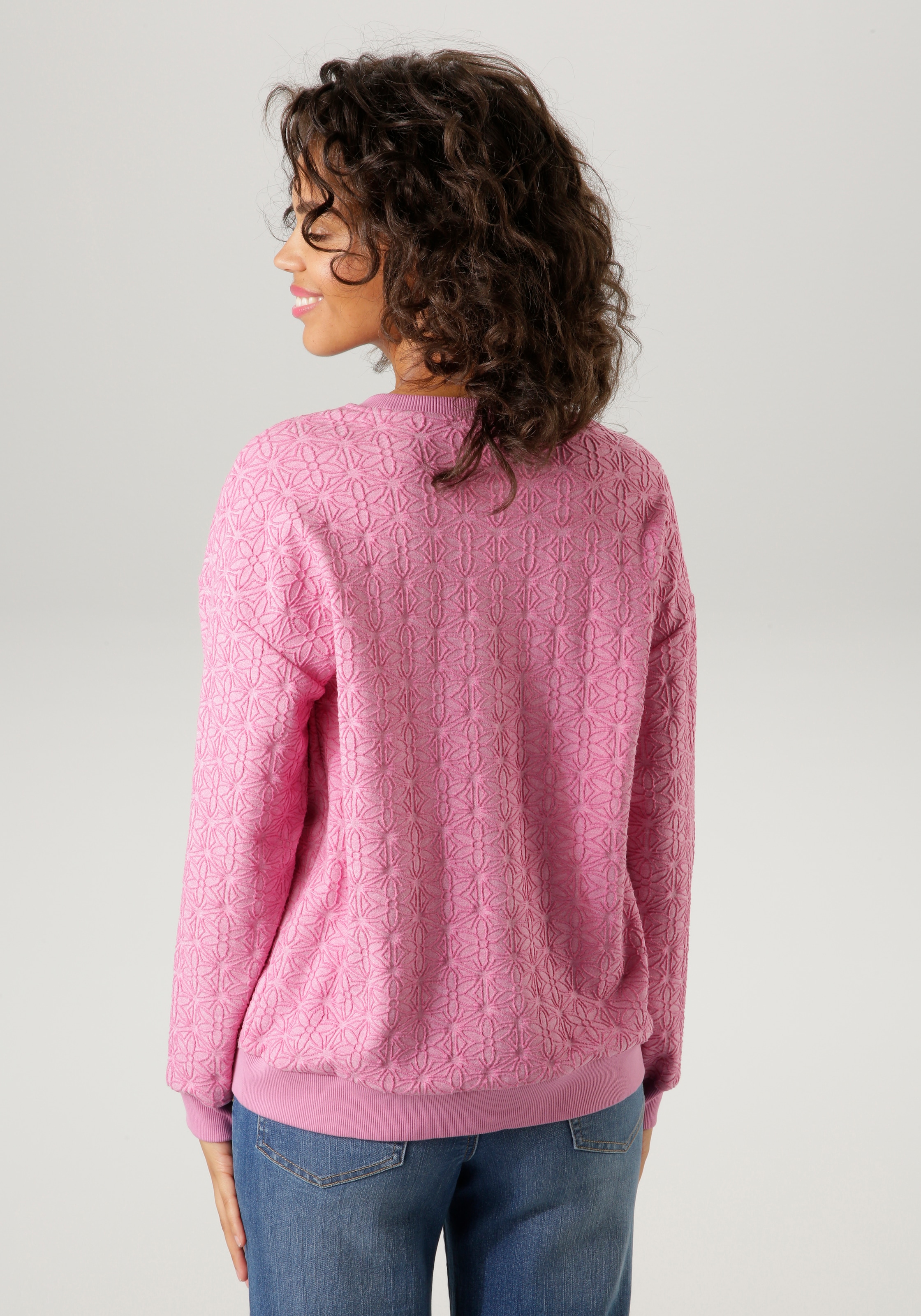 Aniston CASUAL Sweatshirt, mit kunstvollem Jacquard-Blumen-Muster - NEUE KOLLEKTION