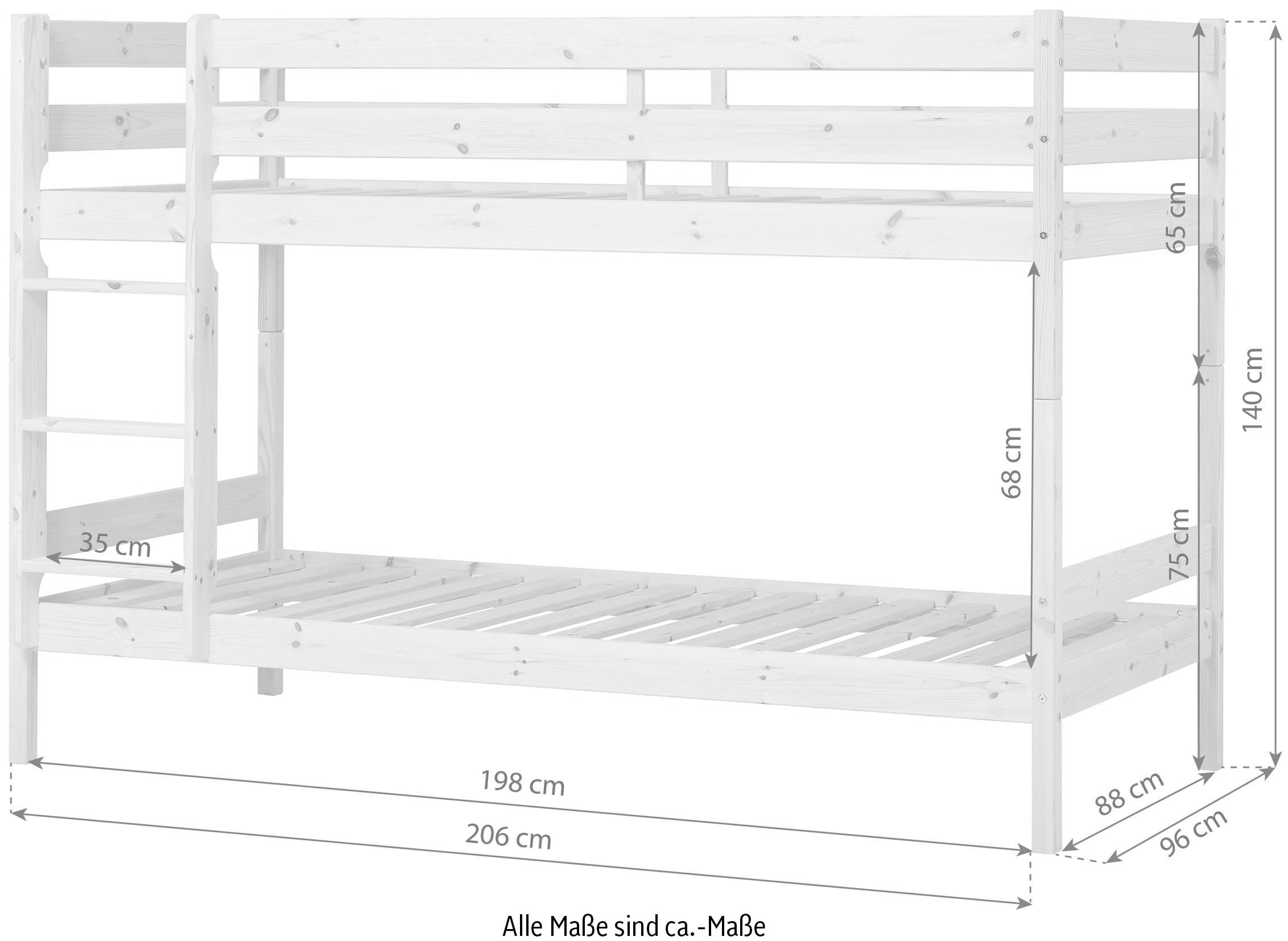 Hoppekids Etagenbett »ECO Comfort Kinderbett 90x200 oder 70x160 aus Massivholz in 4 Farben«, TÜV, FSC und Nordisches Umweltzeichen – wahlweise mit Matratzen