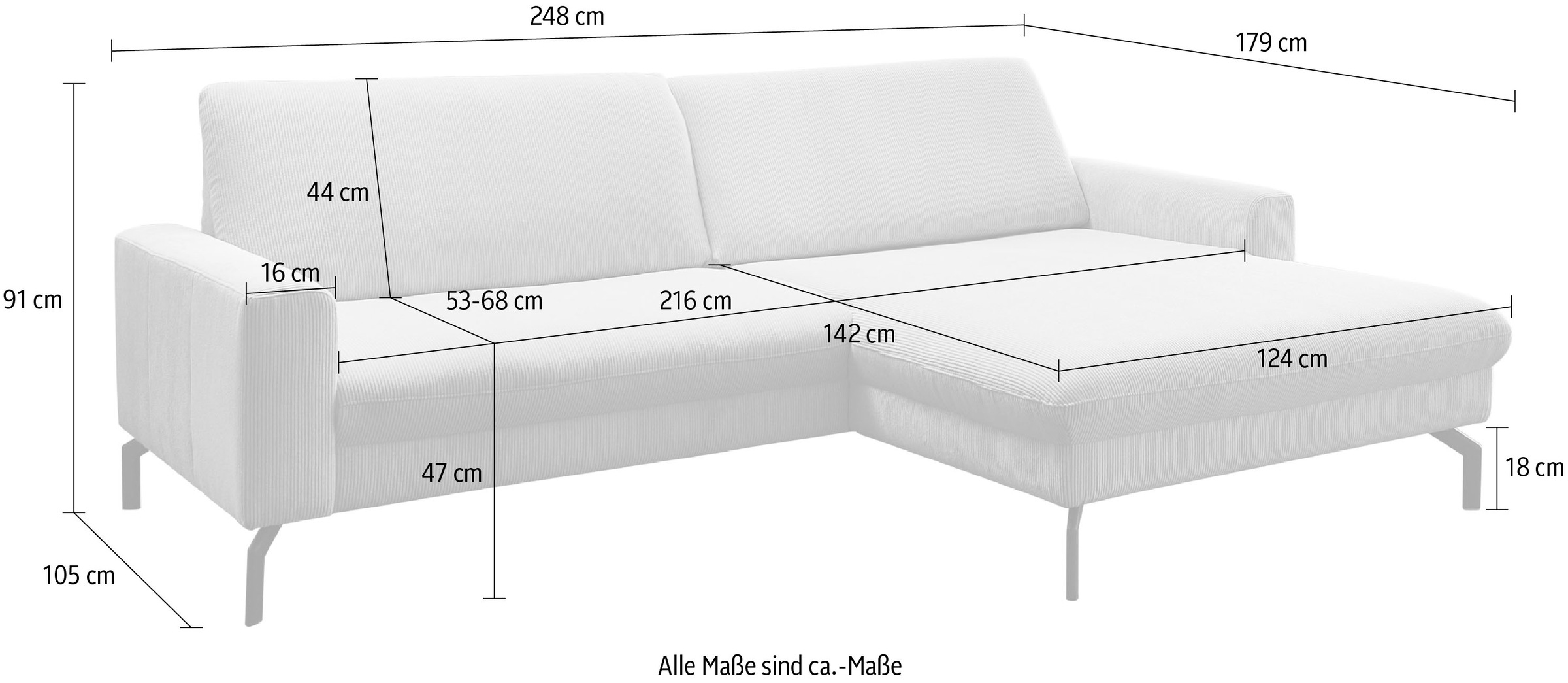 Die PlanBar Ecksofa wahlweise mit Kopfstützen und Sitztiefenverstellung