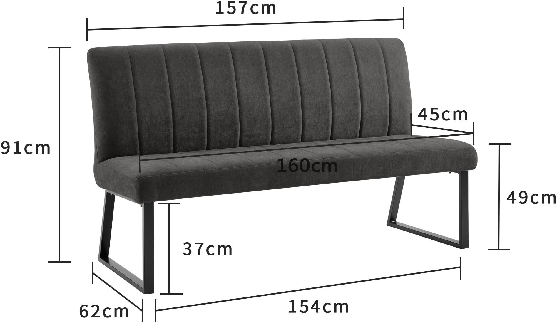 OTTO home Bank »Hennia« weicher Chenillebezug, dekorative Steppung, schwarzes Metallgestell