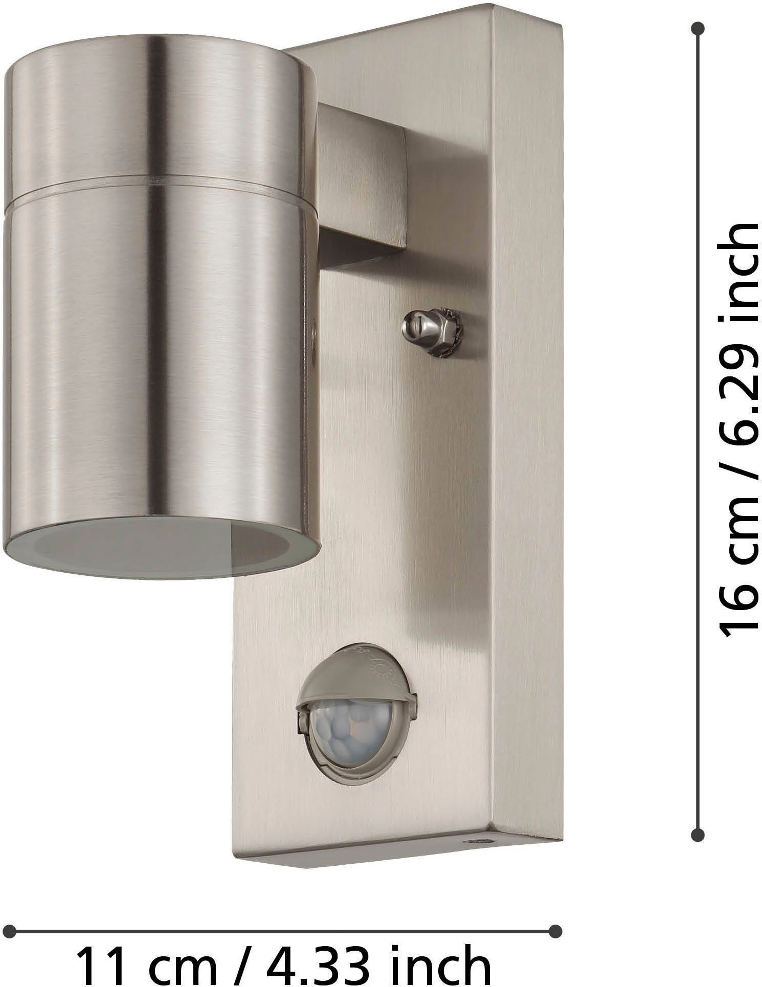 EGLO Wandleuchte »Riga 5 Außen-Wandlampe, Außenleuchte, Deckenleuchte, GU10, IP44, Lampe« GU10 1 Stk. Wand-/Deckenleuchte - L6,5 x H16,5 x AL11cm - edelstahl - 1X2,8W inkl.