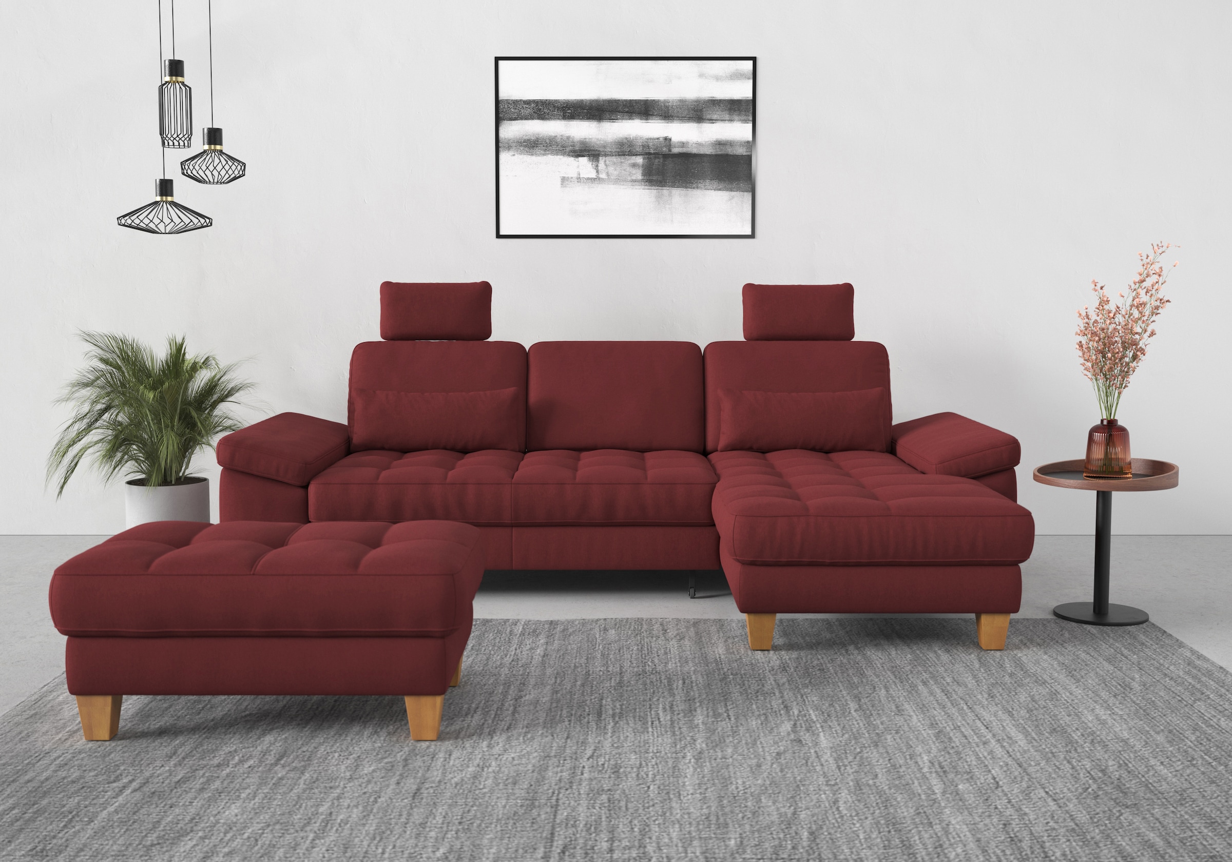 sit&more Ecksofa »Westham L-Form«, mit Recamiere, mit oder ohne Bettfunktion, Bettkasten, Füße Eiche
