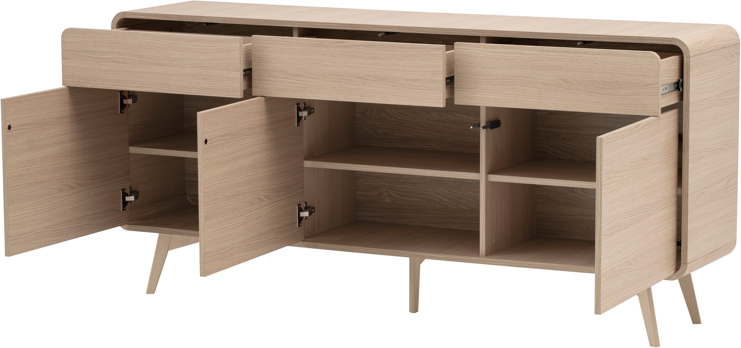 Home affaire Sideboard »Torsby, moderner Schrank, Kommode in Eiche Natur, 180 cm breit« abgerundete Ecken, ausreichend Stauraum, vielseitig einsetzbar
