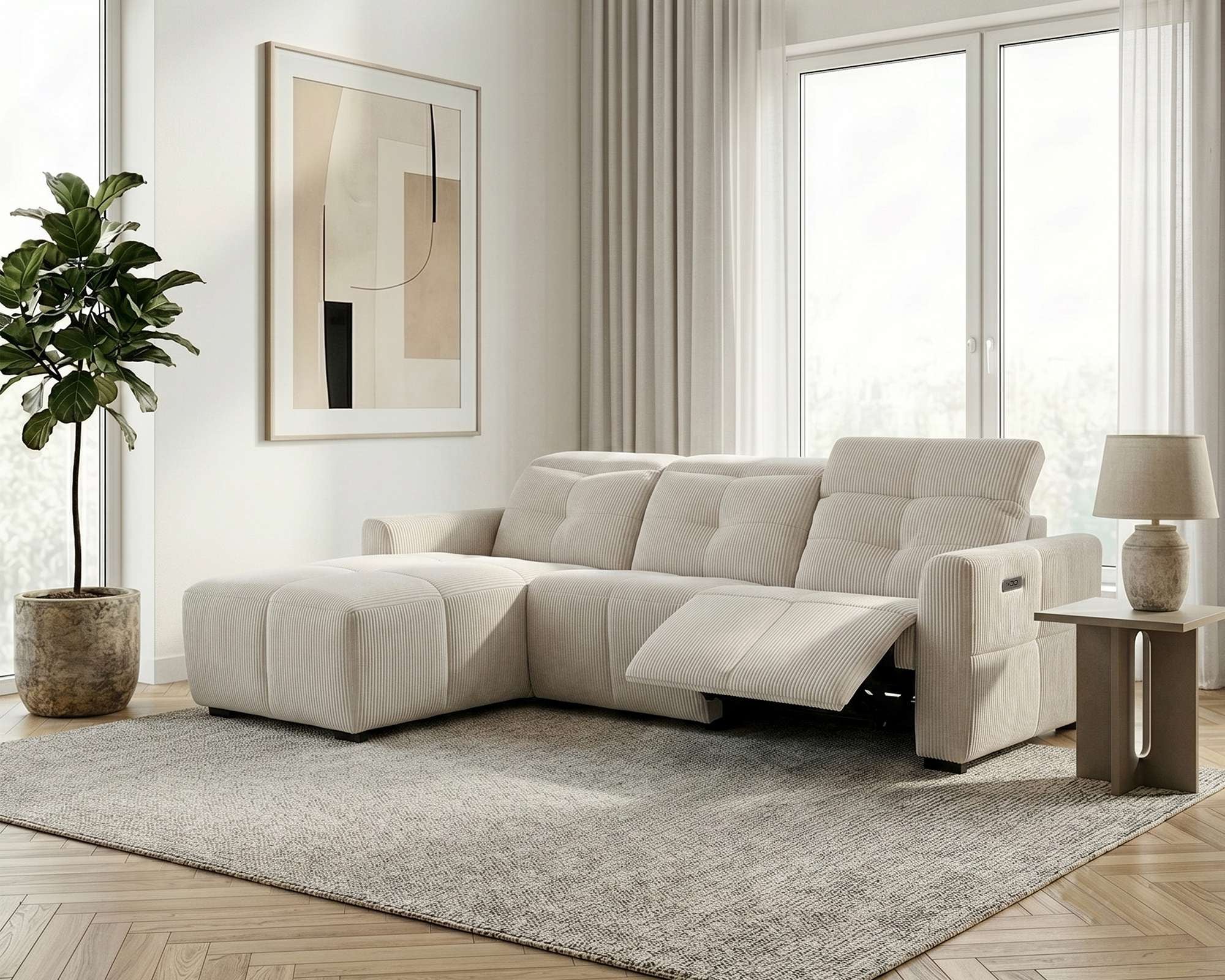 OTTO home Ecksofa "CAARLA Cord, L-Form, 261 cm, man. oder elektr. Relaxfunktion (USB-A/C)" mit USB-A und USB-C bei elektrischer Ausführung, Kopfteilverstellung