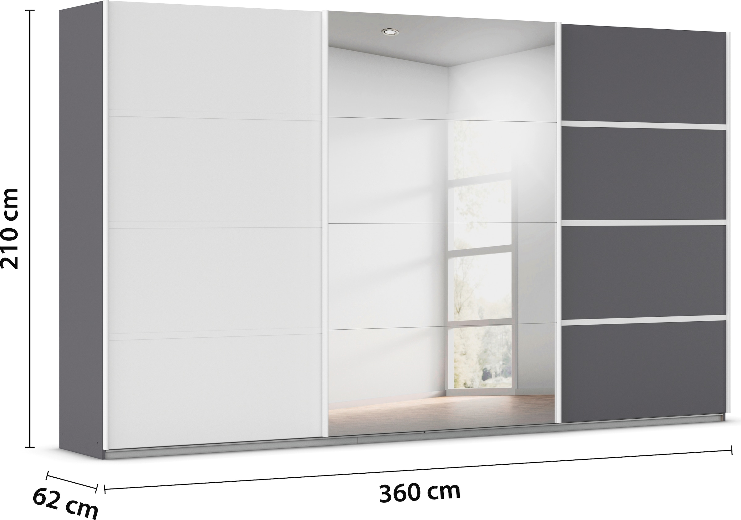 rauch Kleiderschrank »Schwebetürenschrank Garderobe Schrank TOP ANGEBOT Avola«, (in 3 verschiedenen Ausstattungen BASIC/CLASSIC/PREMIUM inkl. Spiegel), mit eleganten Zierleisten in Chrom, Schwarz oder Weiß MADE IN GERMANY