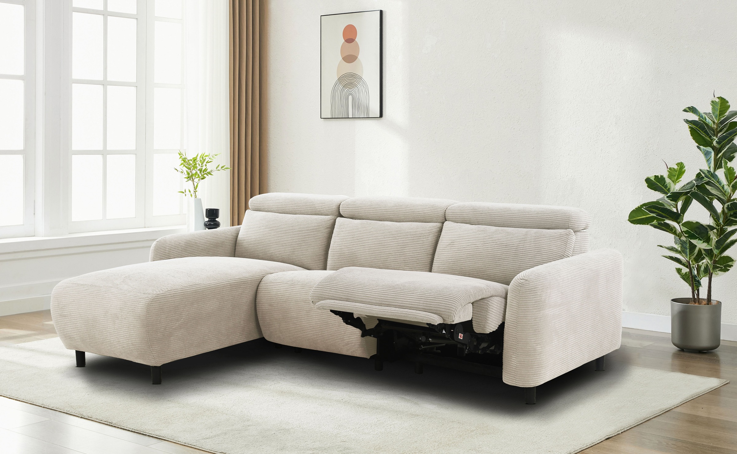 Home affaire Ecksofa »SKAANE in Cord, L-Form, 274 cm, manuelle u. elektrische Funktion,«, Kopfteilverstellung, Relax-und Liegefunktion, Federkernpolsterung