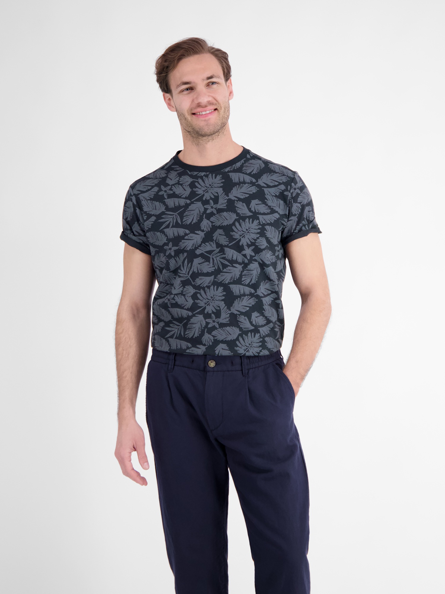LERROS T-Shirt »T-Shirt mit Rundkragen aus reiner Baumwolle mit Flower-Print«