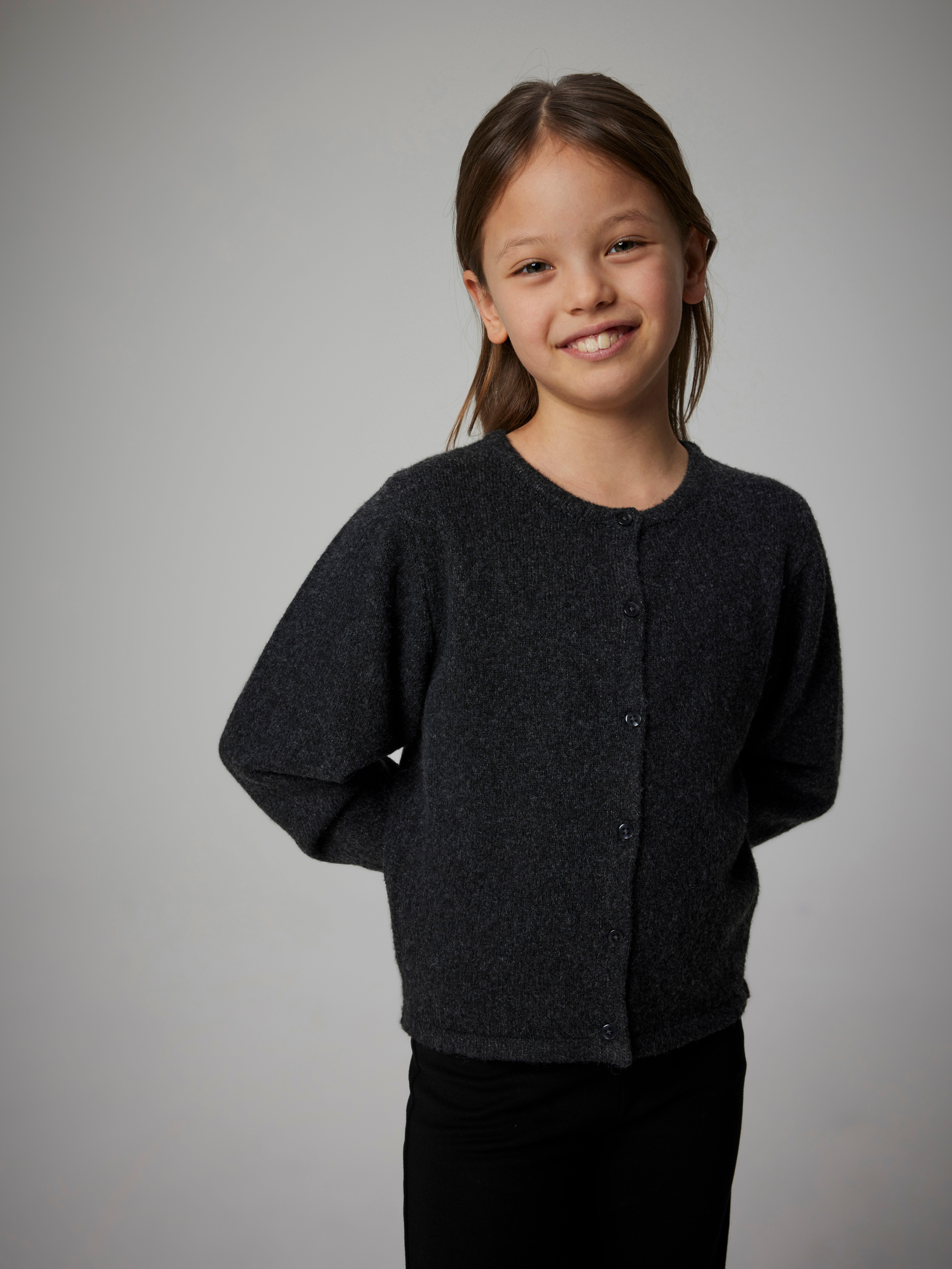 NAME IT Mädchen Strickjacke "NKFSALUNA LS KNIT CARD NOOS"dunkelgrau melange (blank), Gr. 134, meliert, unifarben, Strick, Obermaterial: 79%