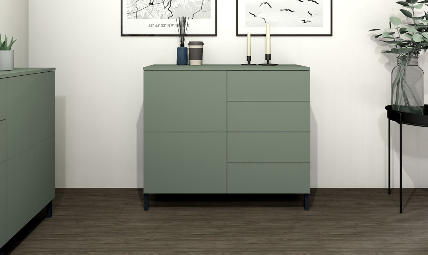 borchardt Möbel Kommode »Haama, modern, grifflos, Metallfüße, praktisch,  2 Türen« Push-To-Open, verstellbare Einlegeböden, viel Stauraum, Breite 93cm