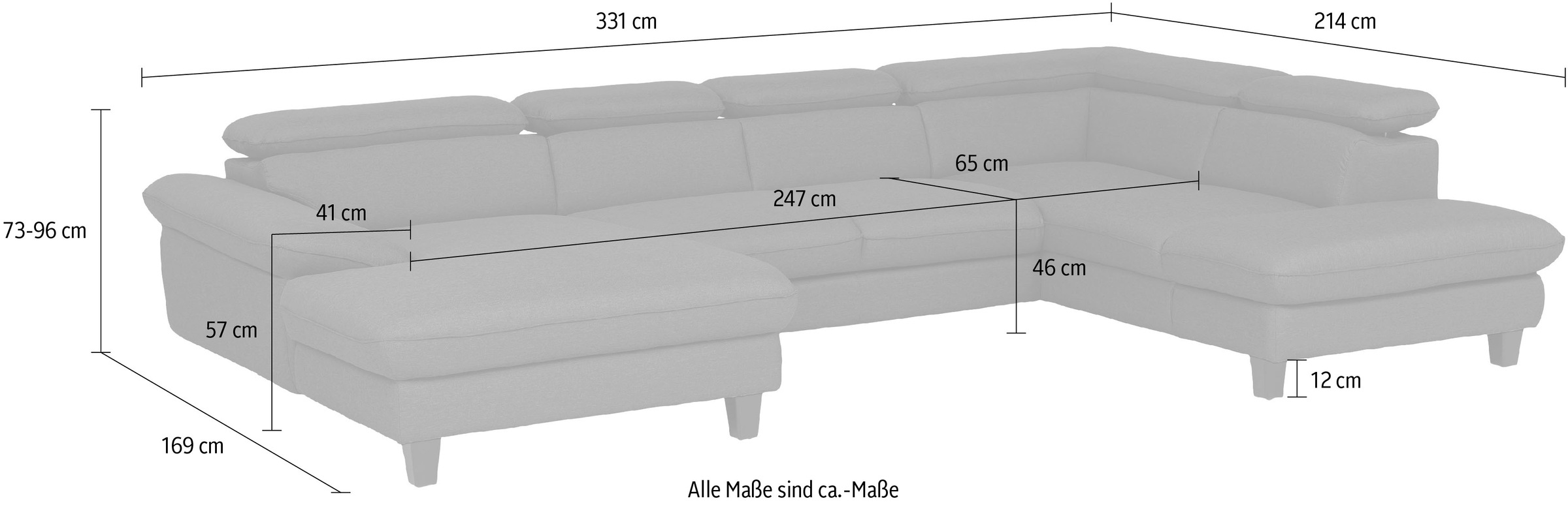 Home affaire Wohnlandschaft »Pilot U-Form«, mit Kopfteilverstellung, wahlweise mit Bettfunktion & Bettkasten