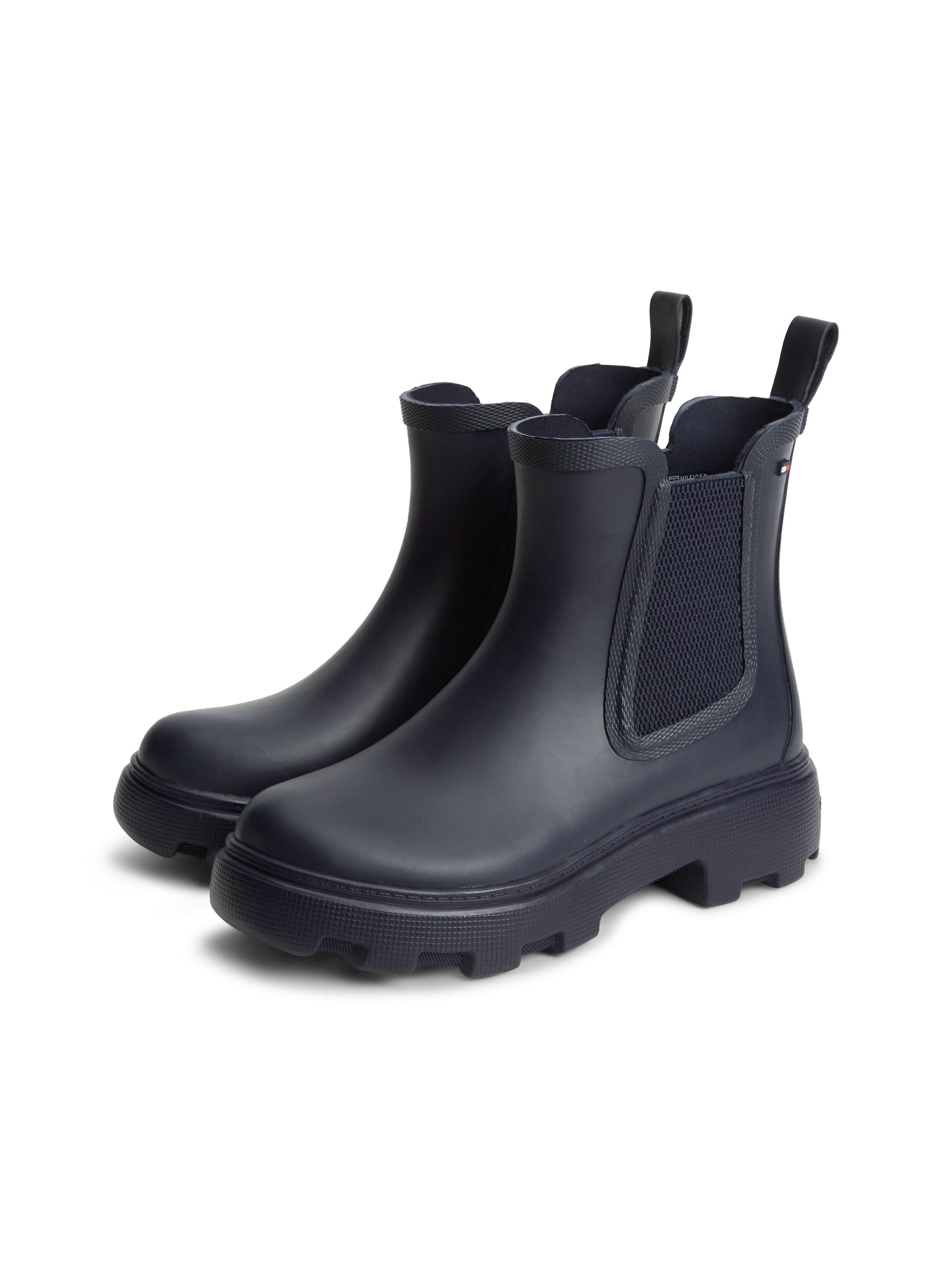 Tommy Hilfiger Chelseaboots "RUBBER FLAG CLEATED RAINBOOT" Stiefelette, Rainboots mit beidseitigem Stretcheinsatz