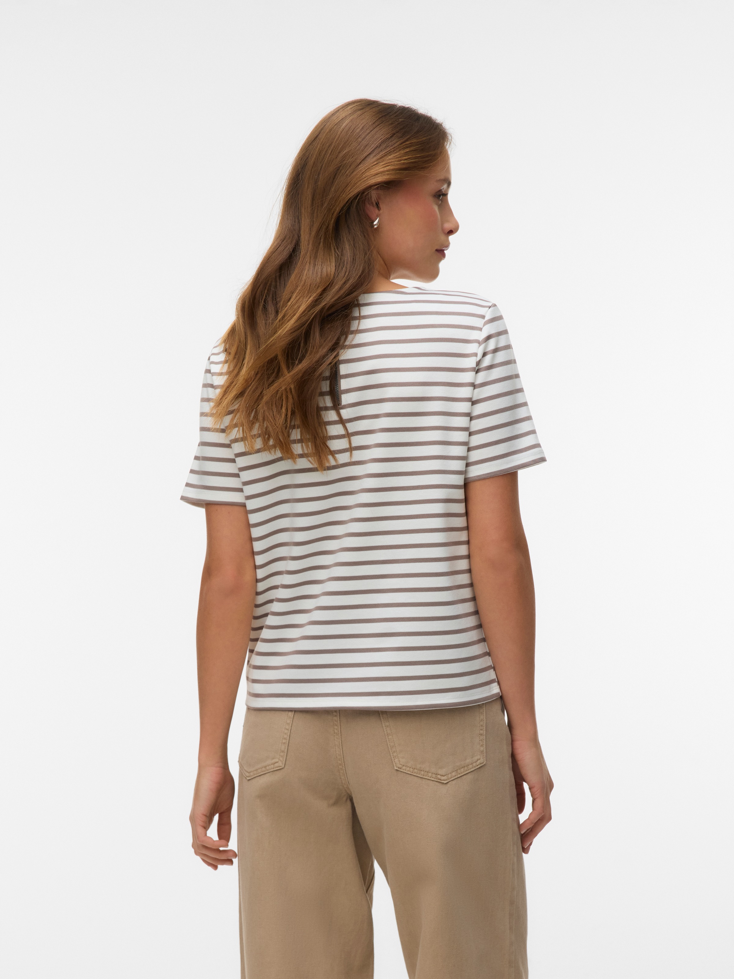 Vero Moda Rundhalsshirt "VMABBY SS ZIP TOP JRS NOOS" Materialmix, regular f günstig online kaufen